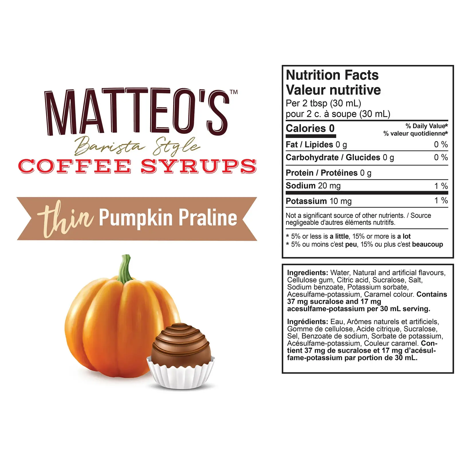 MATTEO'S Sugar Free Coffee Syrup, Pumpkin Praline