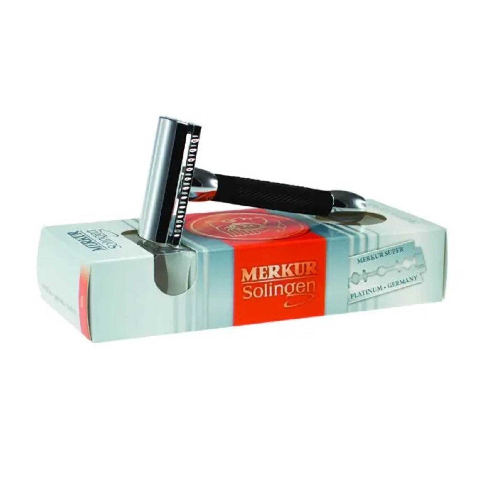 MERKUR Rasoir de sécurité à double tranchant, coupe droite, chromé, manche noir