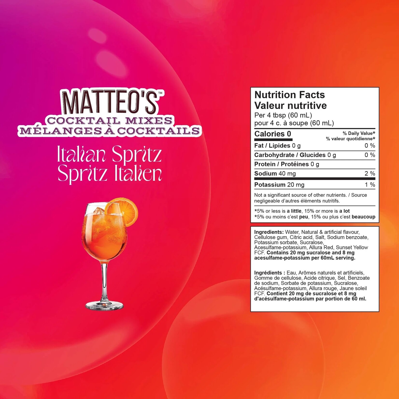 MATTEO'S Sugar Free Cocktail Mixes - Italian Spritz 750 ml