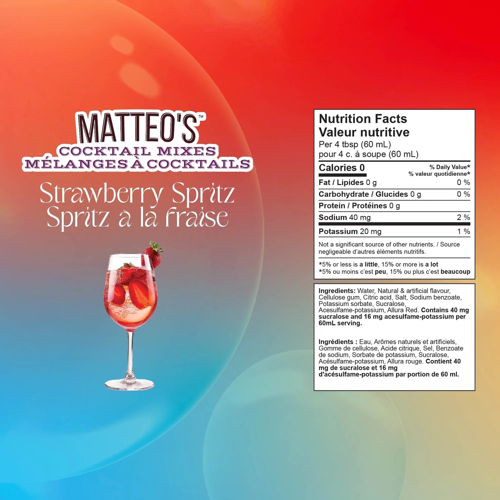 MATTEO'S Sugar Free Cocktail Mixes - Strawberry Spritz 750ml