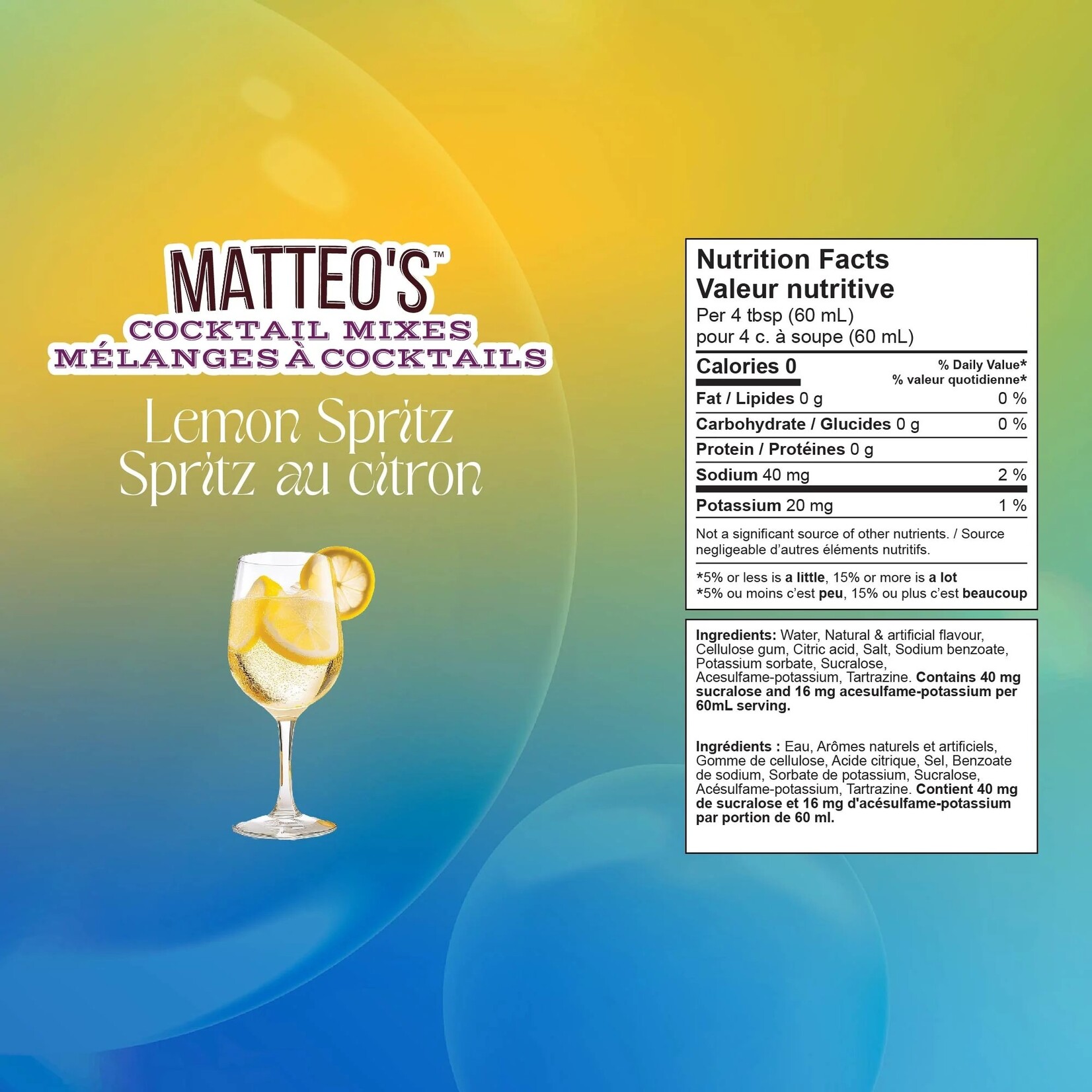 MATTEO'S Sugar Free Cocktail Mixes - Lemon Spritz 750ml