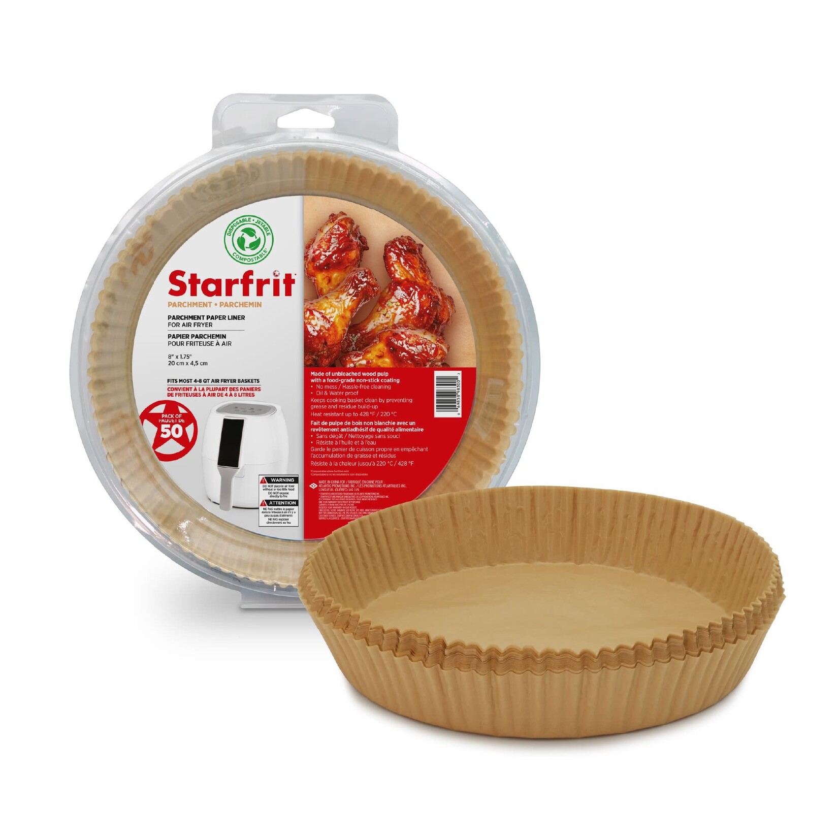 STARFRIT Doublure en papier sulfurisé rond pour friteuse à air