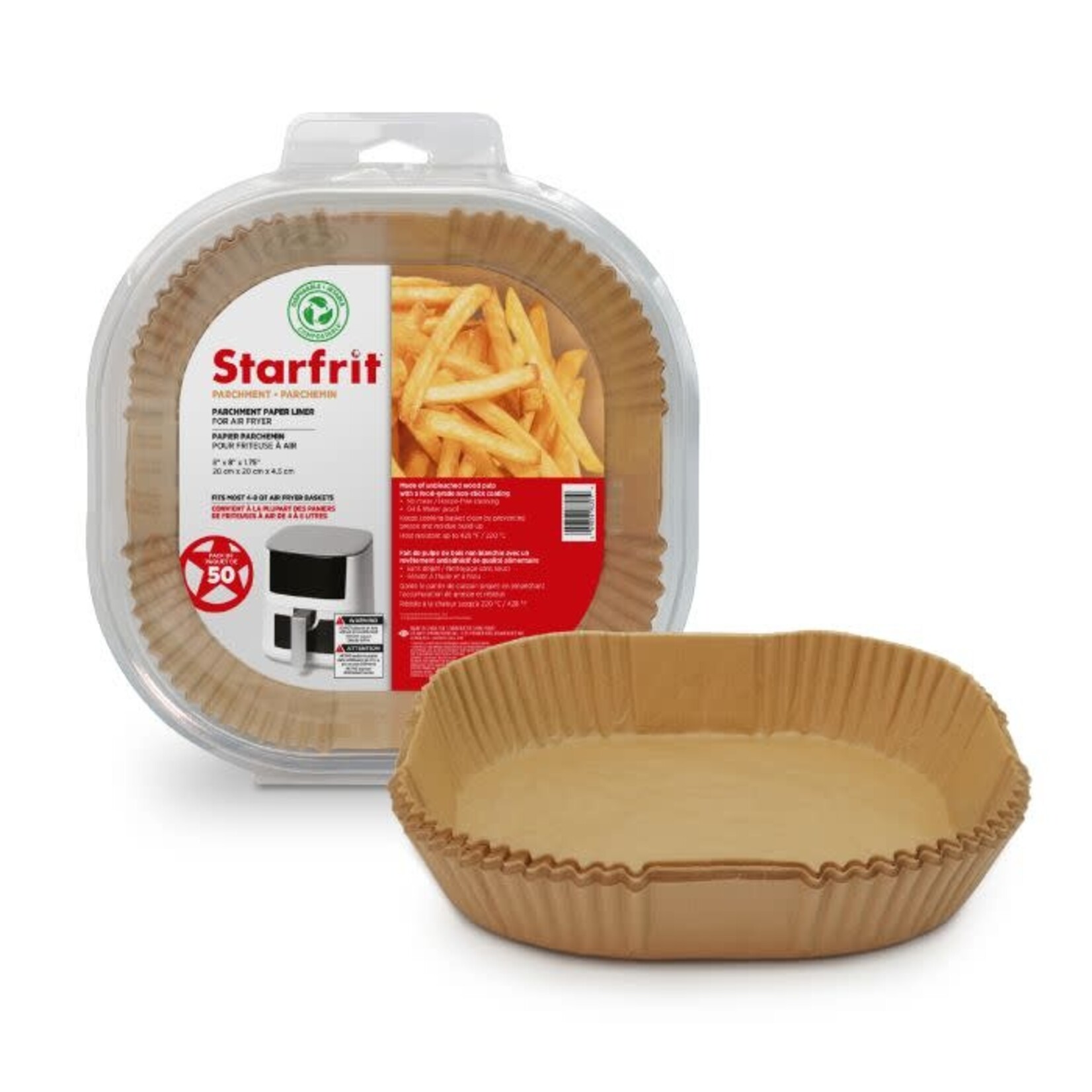 STARFRIT Doublure en papier sulfurisé carré pour friteuse à air