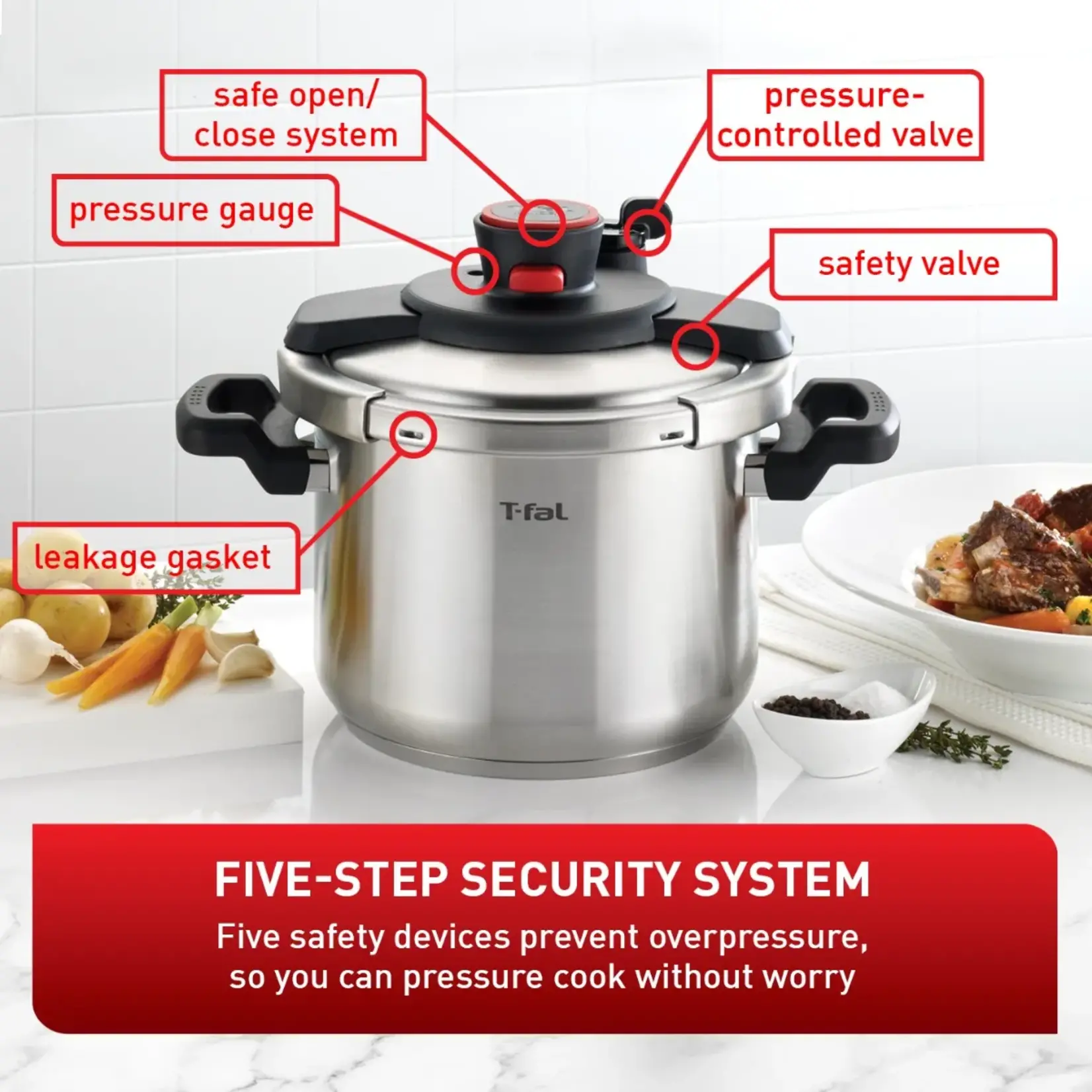T-FAL Clipso Stainless Steel Pressure Cooker, 6L