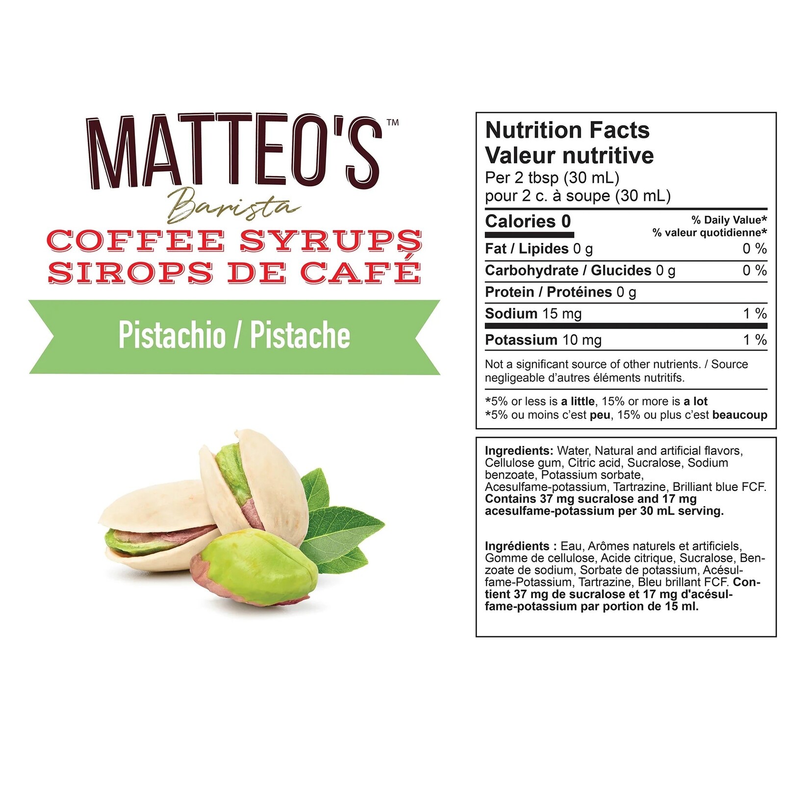 MATTEO'S Sirop à café pistache 750ml