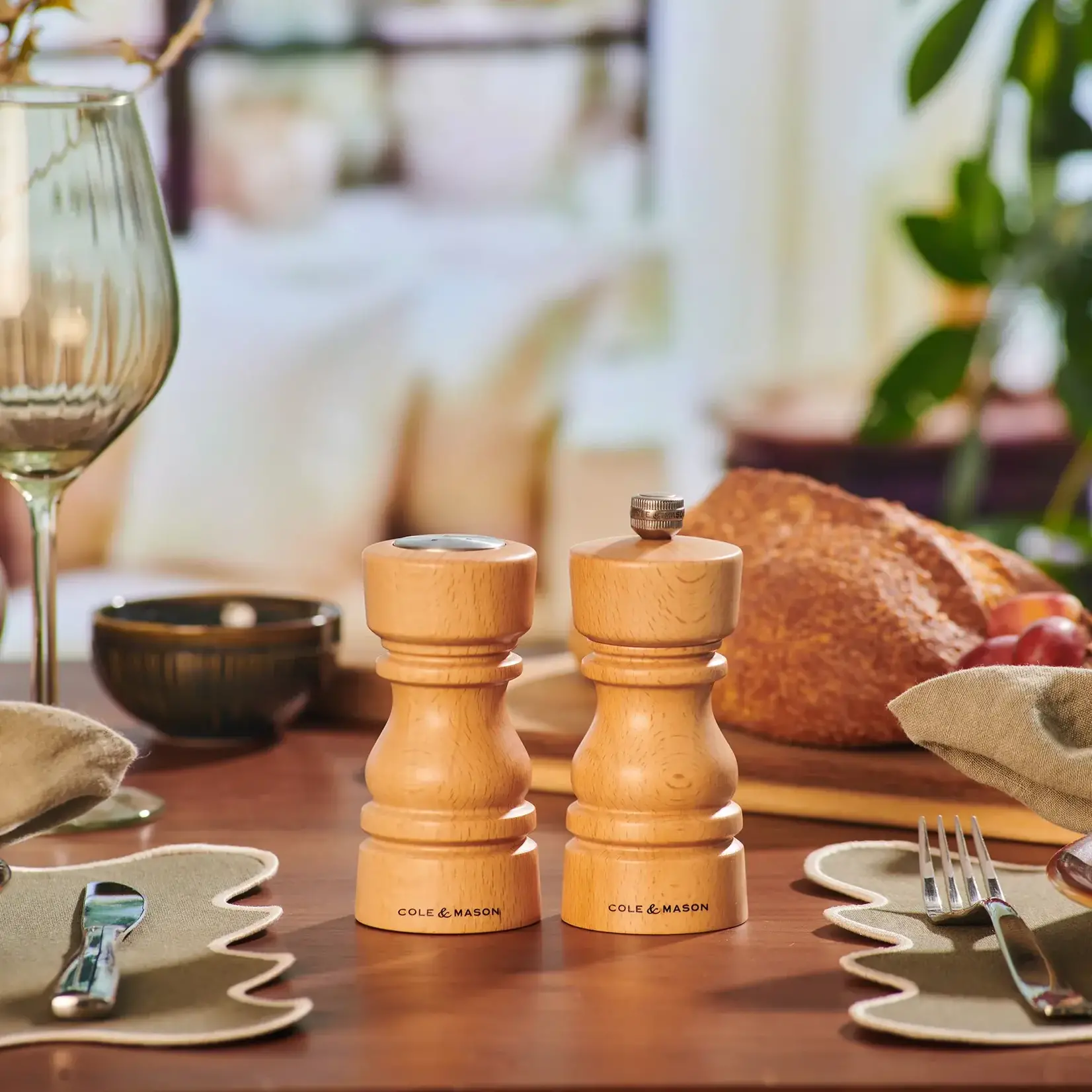 COLE & MASON London Natural Beech Salt Shaker & Pepper Mill Set