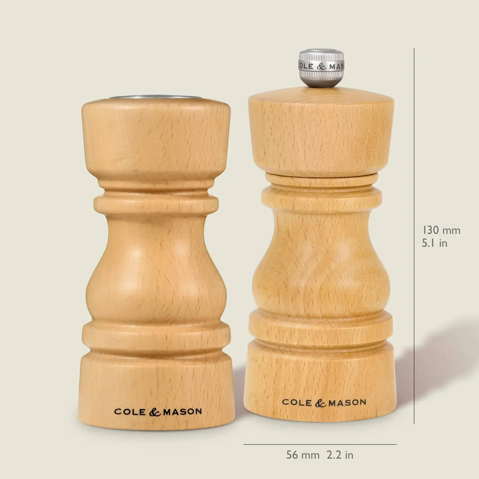 COLE & MASON London Natural Beech Salt Shaker & Pepper Mill Set