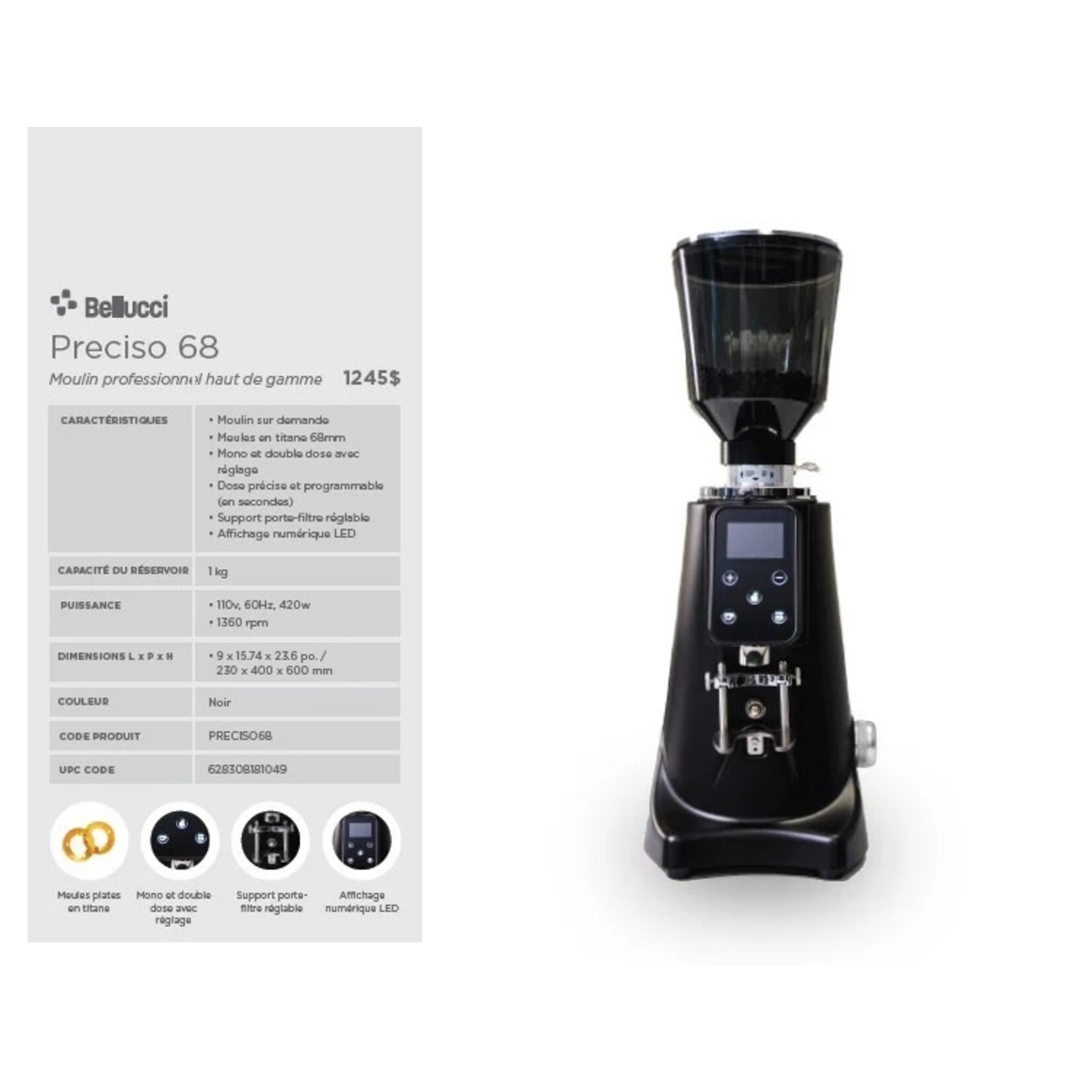 BELLUCCI Moulin à café haut de gamme PRECISIO 68 (Commande spéciale)