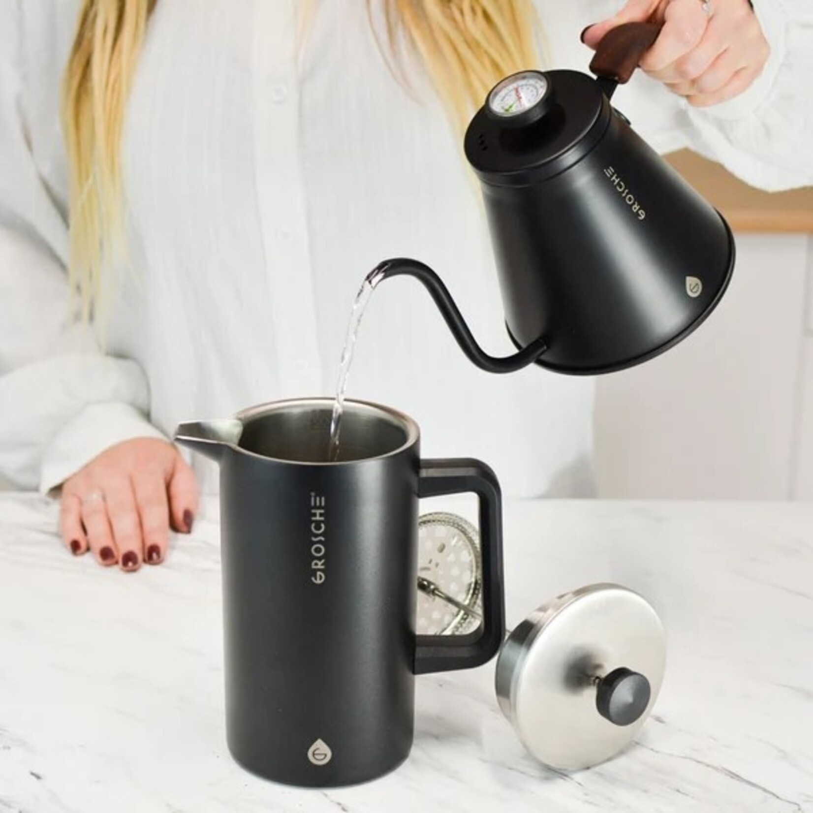 GROSCHE DUBLIN Stainless Steel Double Walled French Press - 34 fl. oz / 1L