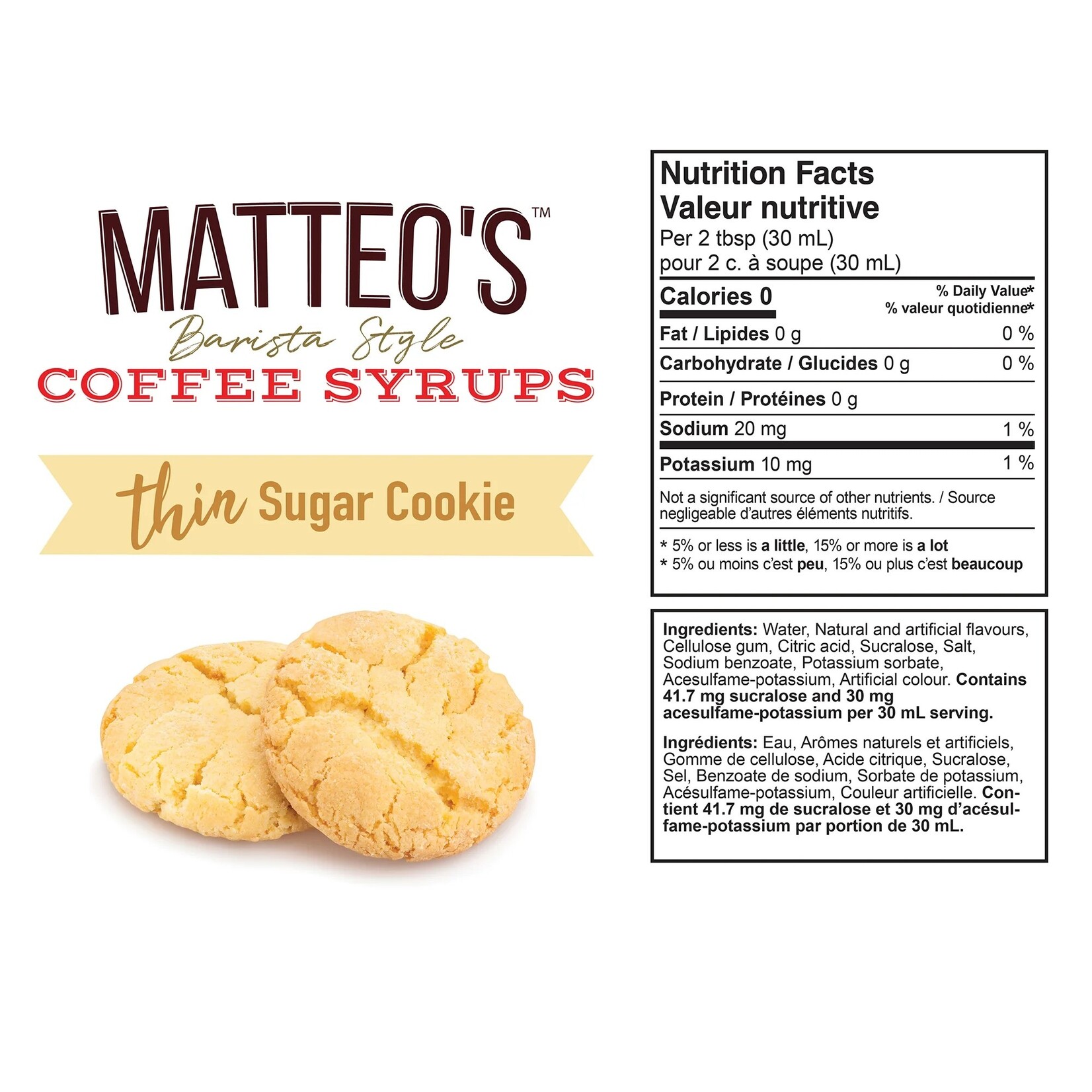 MATTEO'S Sugar Free Coffee Syrup, Sugar Cookie 750ml