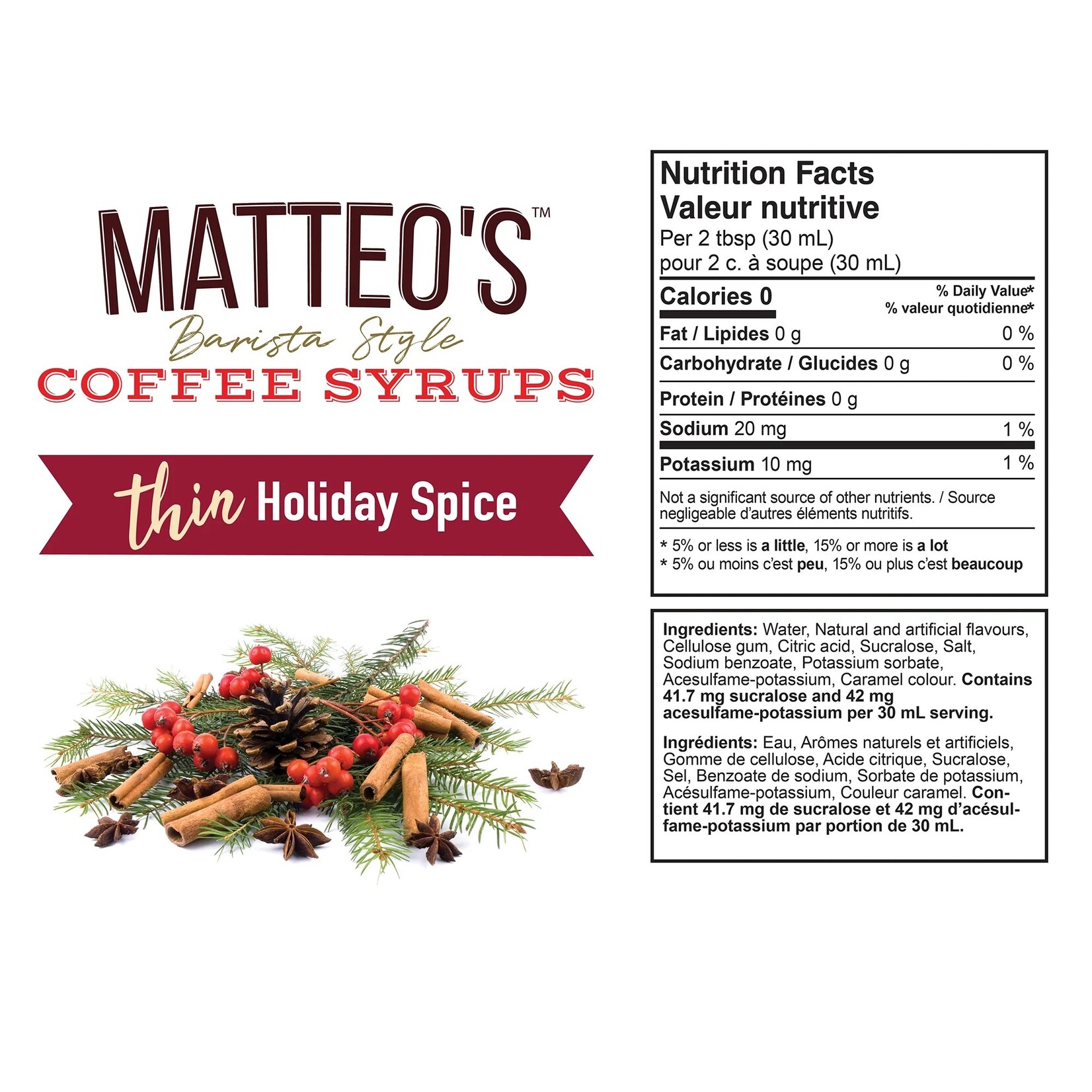 MATTEO'S Sirop à café épices des fêtes 750ml