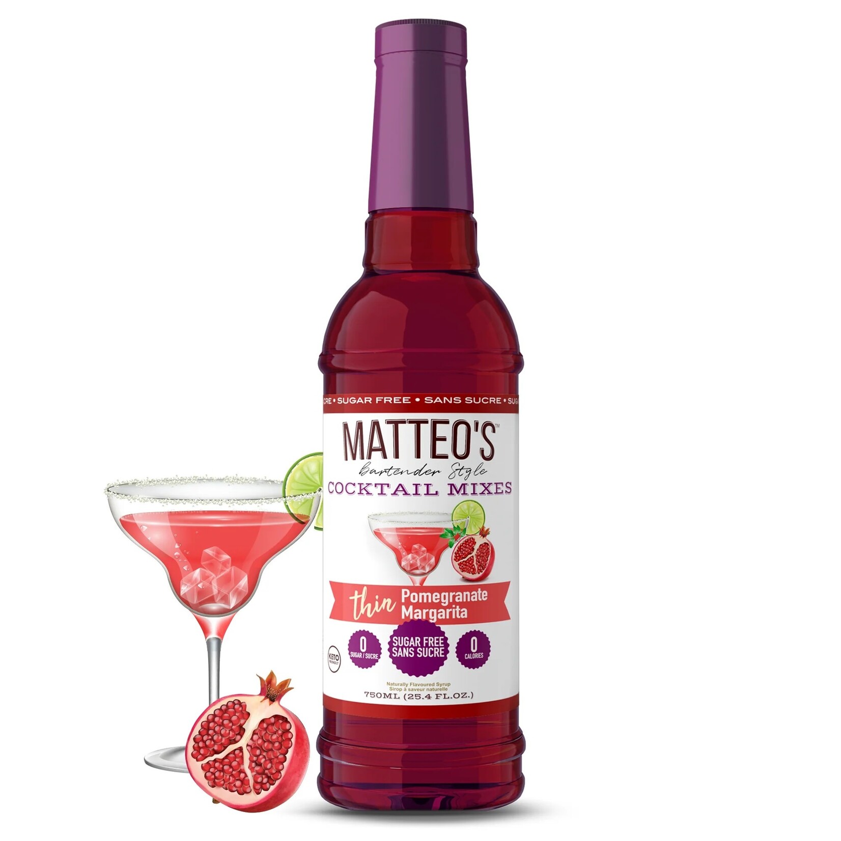 MATTEO'S Sugar Free Cocktail Mixes - Pomegranate Margarita, 750 ml