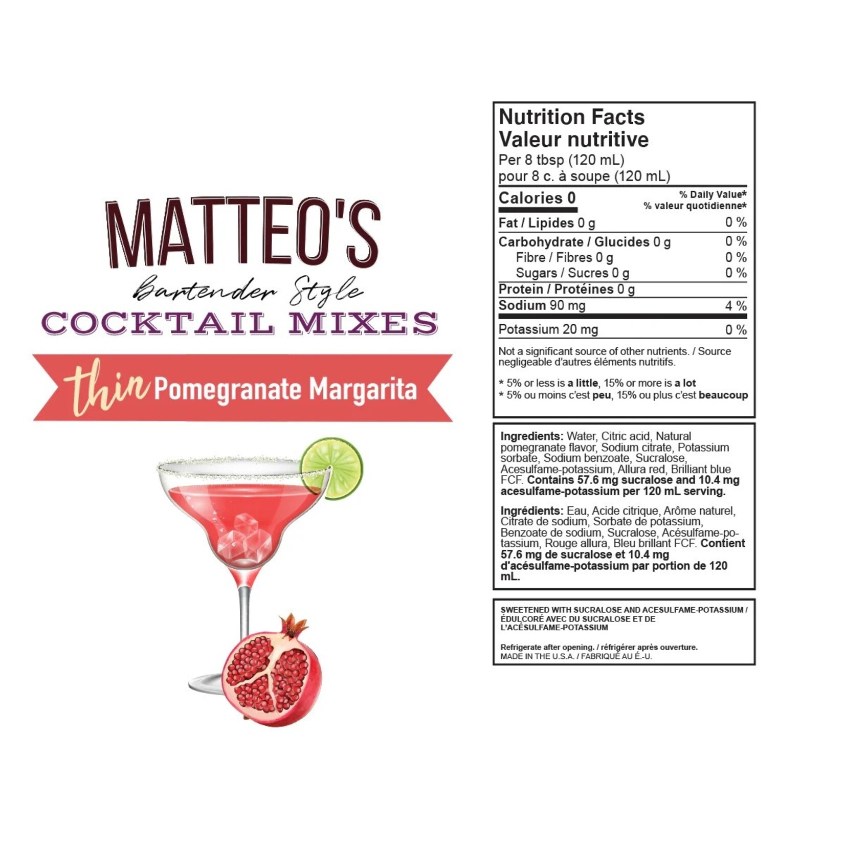 MATTEO'S Sugar Free Cocktail Mixes - Pomegranate Margarita, 750 ml
