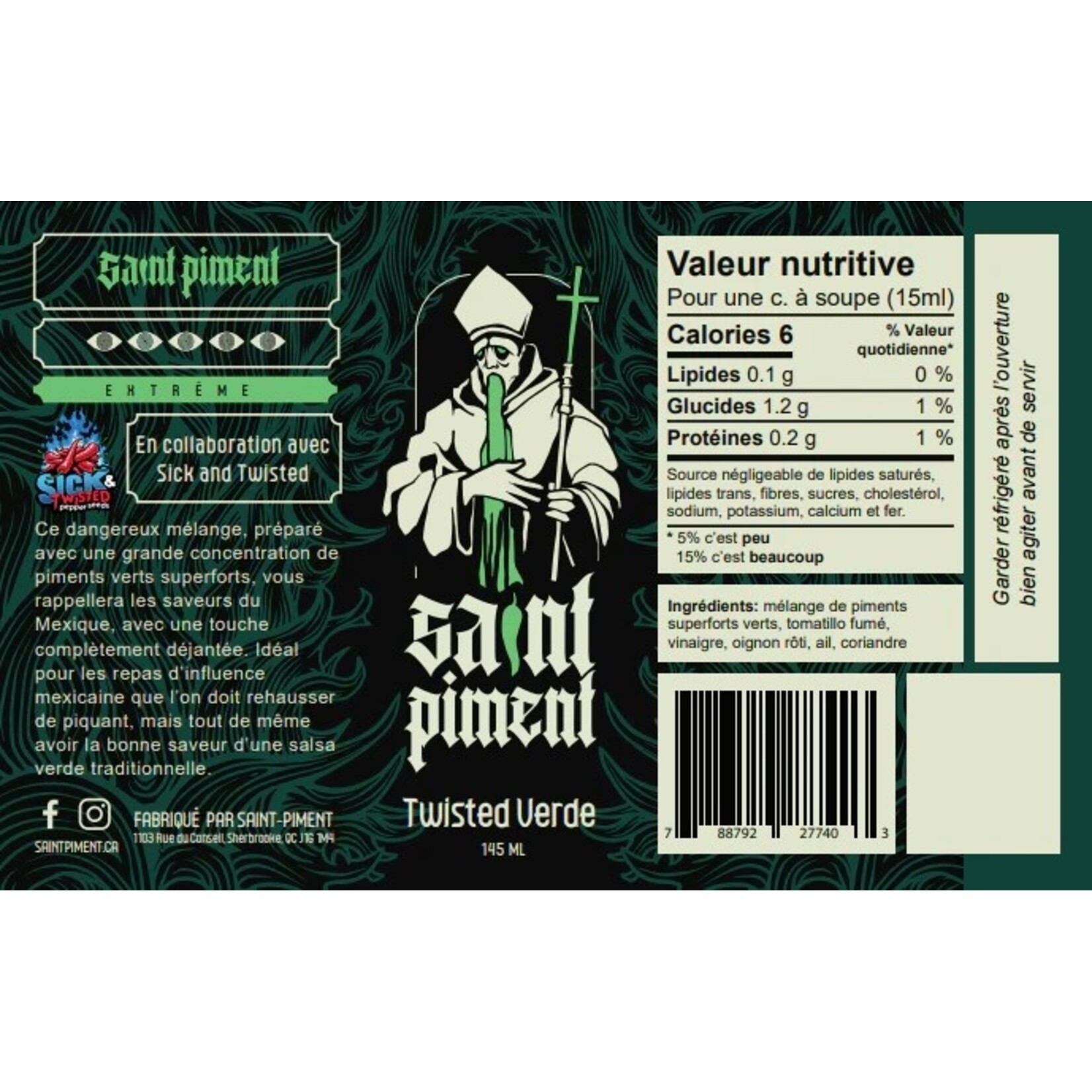 SAINT-PIMENT SAINT-PIMENT SAUCE PIQUANTE TWISTED VERDE 145ML