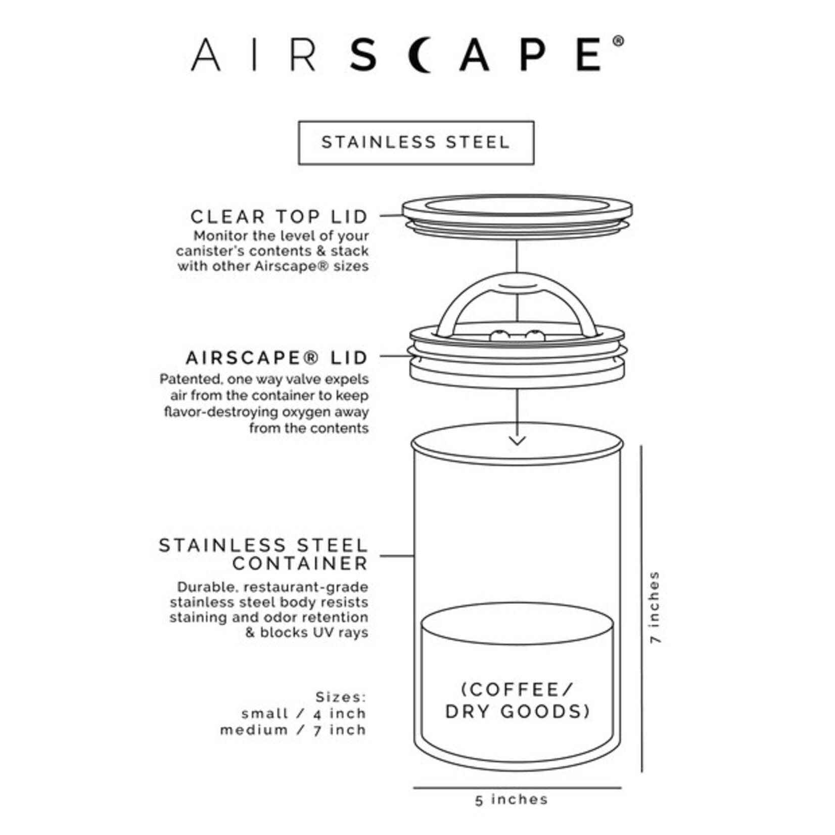 PLANETARY DESIGN Airscape Classic 2½lbs/ 1kg Coffee Canister, Matte Black