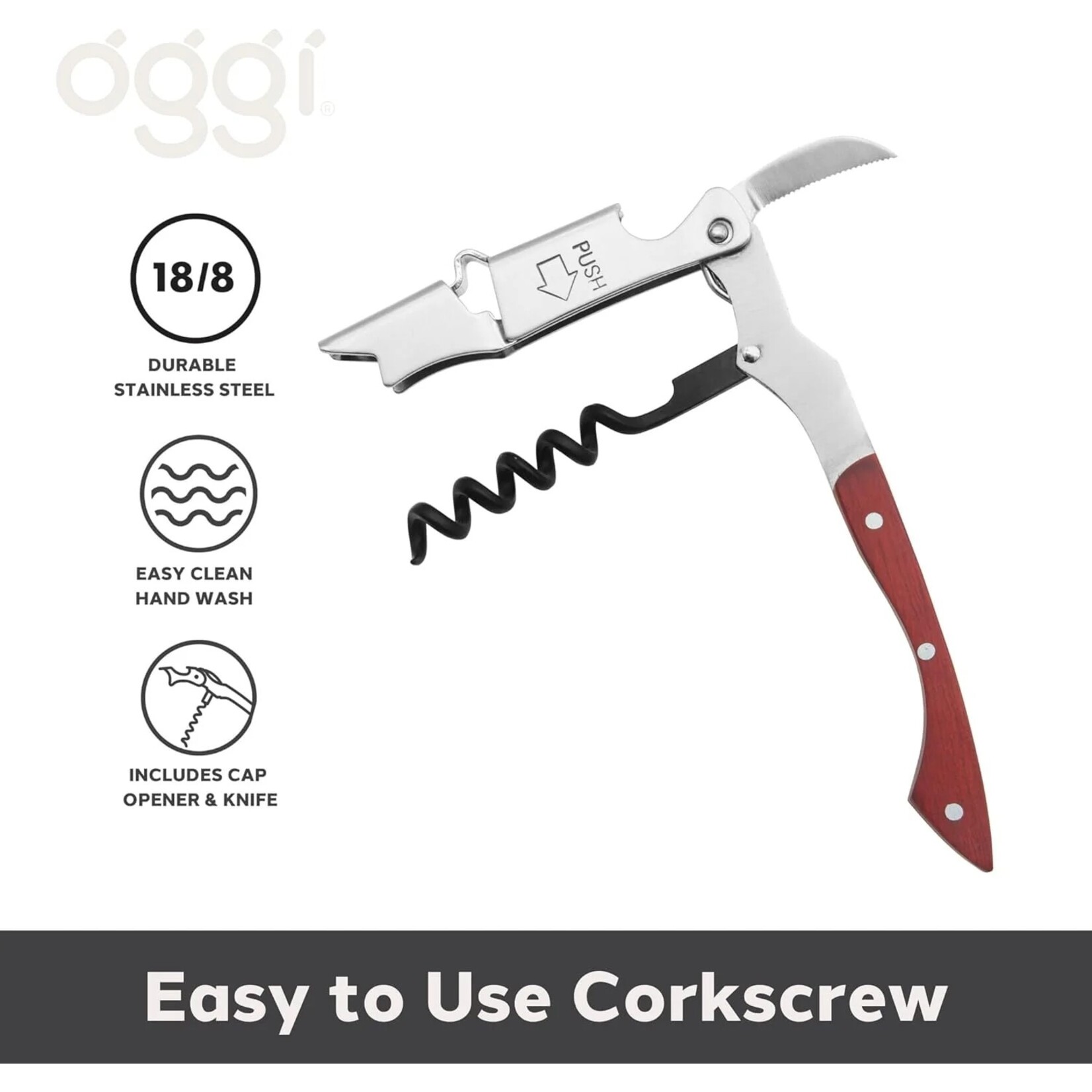 OGGI Waiter's Corkscrew with Wood Handle