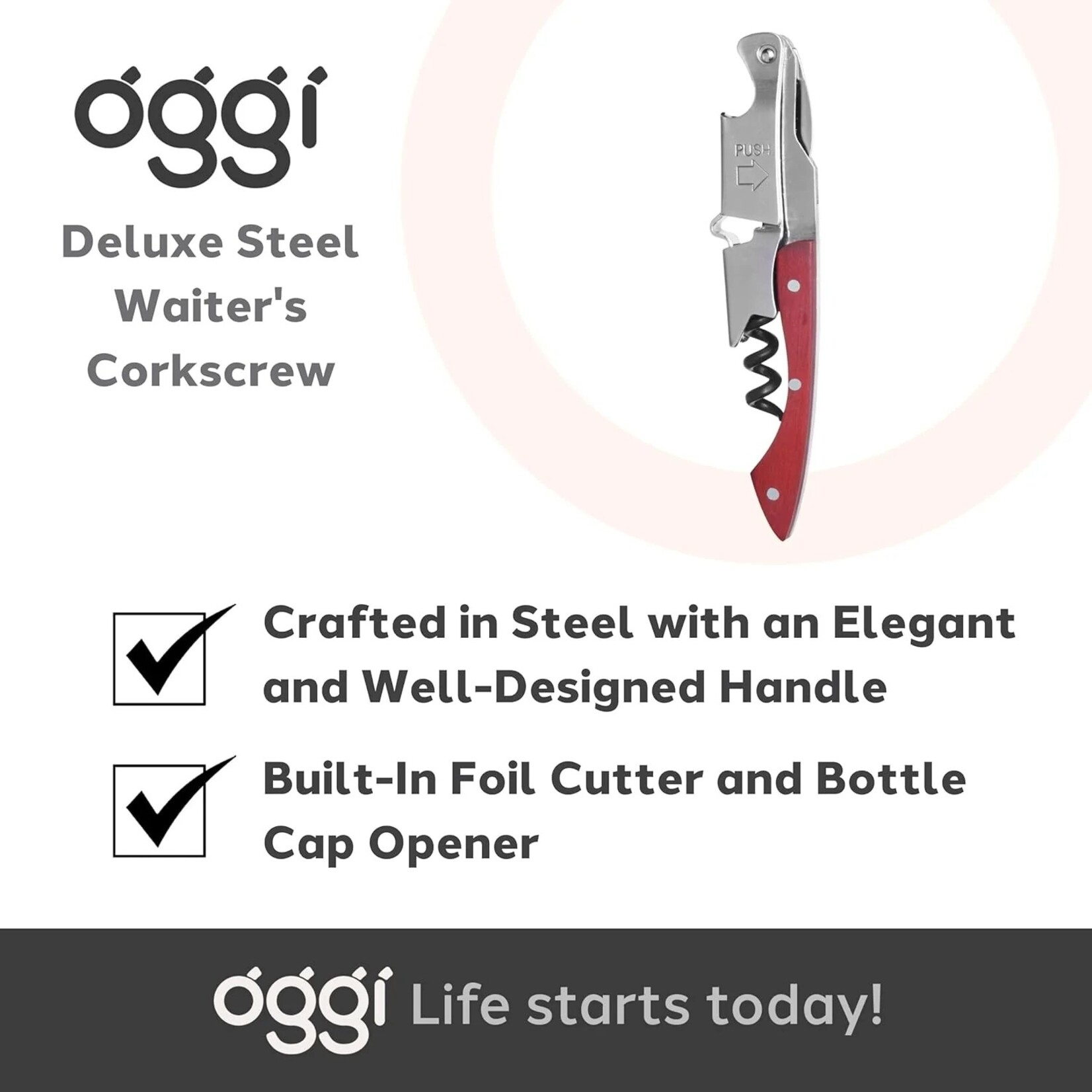 OGGI Waiter's Corkscrew with Wood Handle