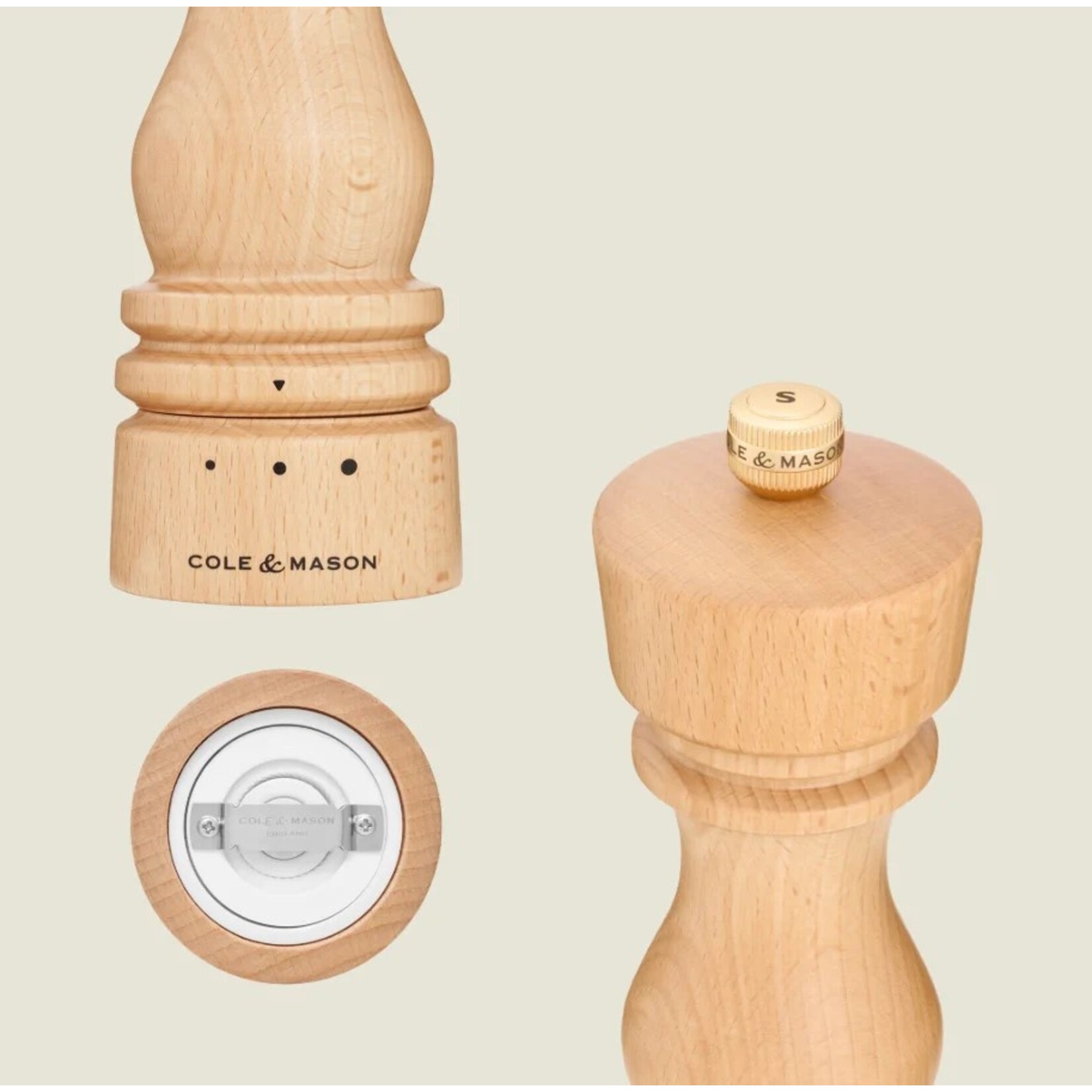 COLE & MASON London Grind Select Salt Mill, Natural Beech