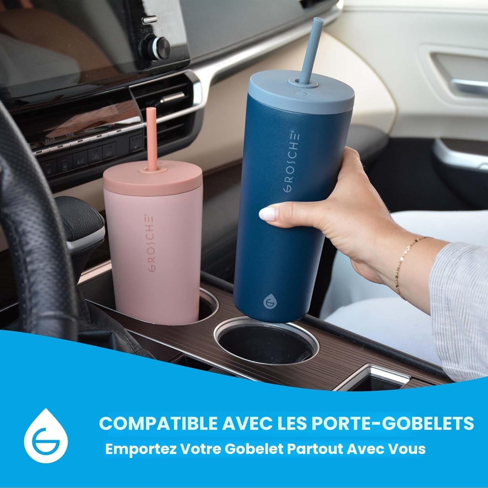 GROSCHE Gobelet isotherme inox avec paille, crème