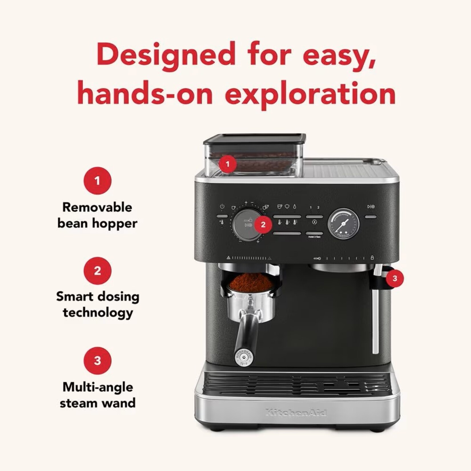 KITCHENAID Machine à espresso semi-automatique, noire (disponible en commande spéciale)