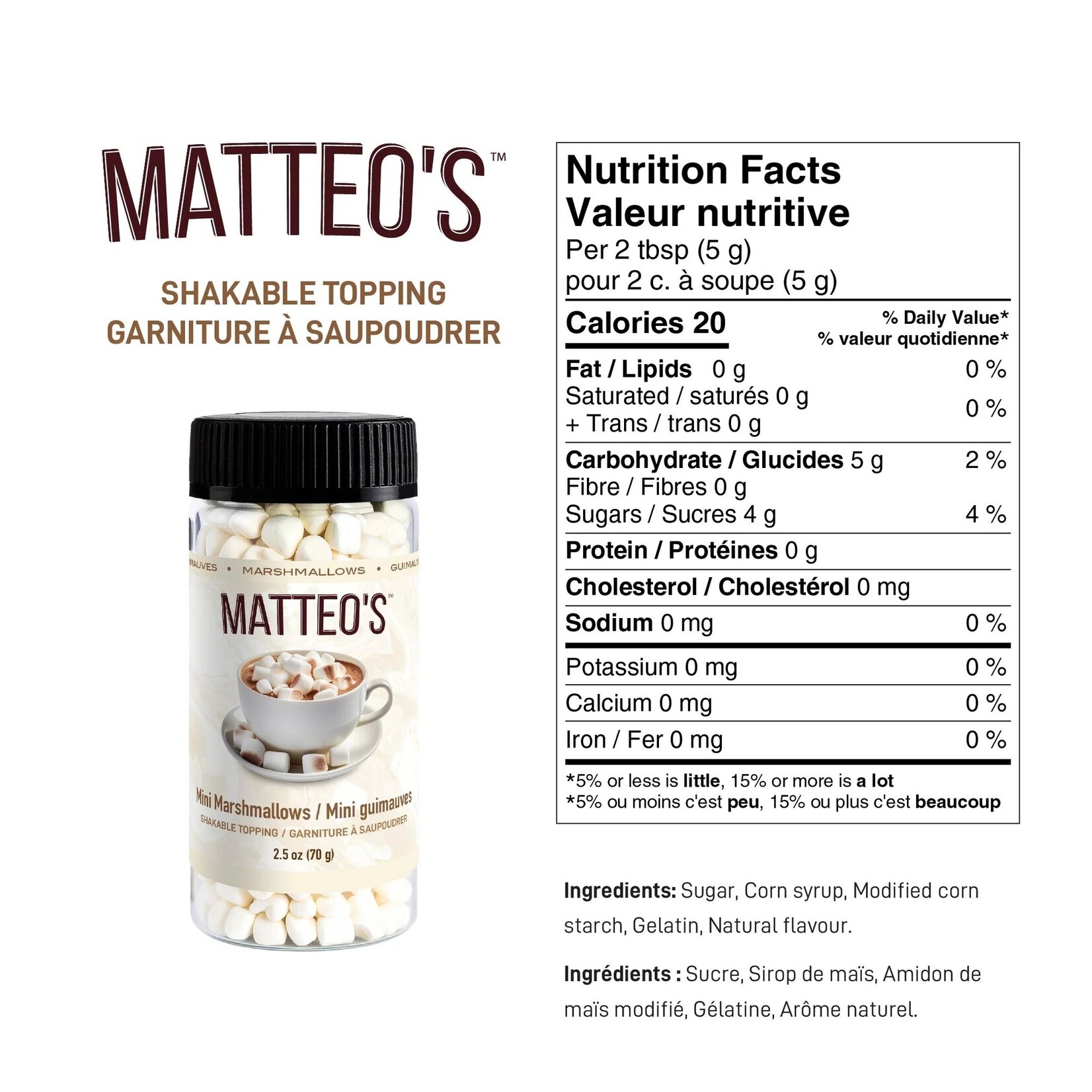 MATTEO'S Mini guimauves à saupoudrer, 70g