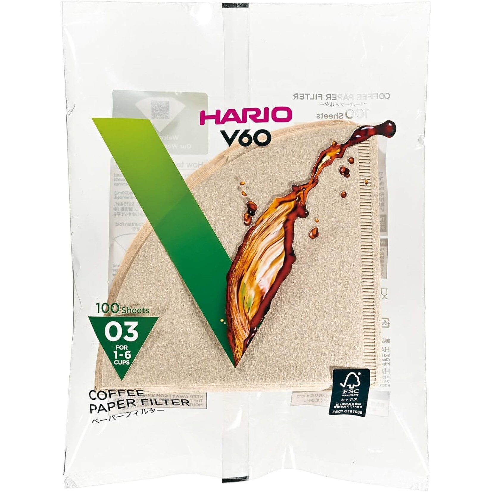 HARIO V60-03 filtres bruns 1-6 tasses (100)