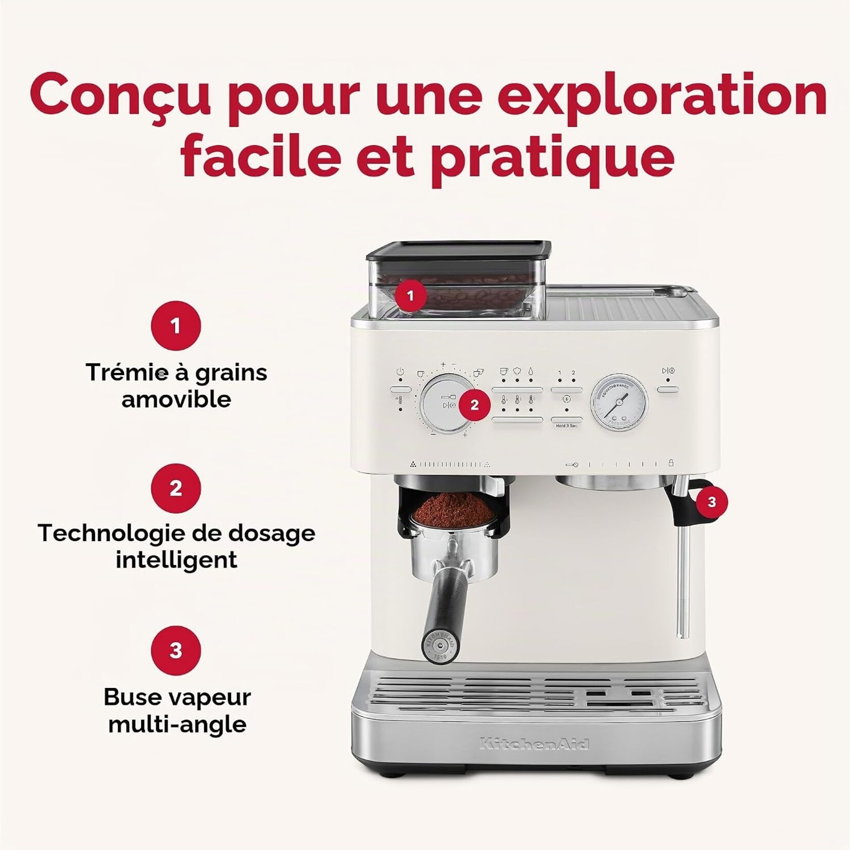 KITCHENAID Semi Automatic Espresso Machine with Burr Grinder, Porcelain