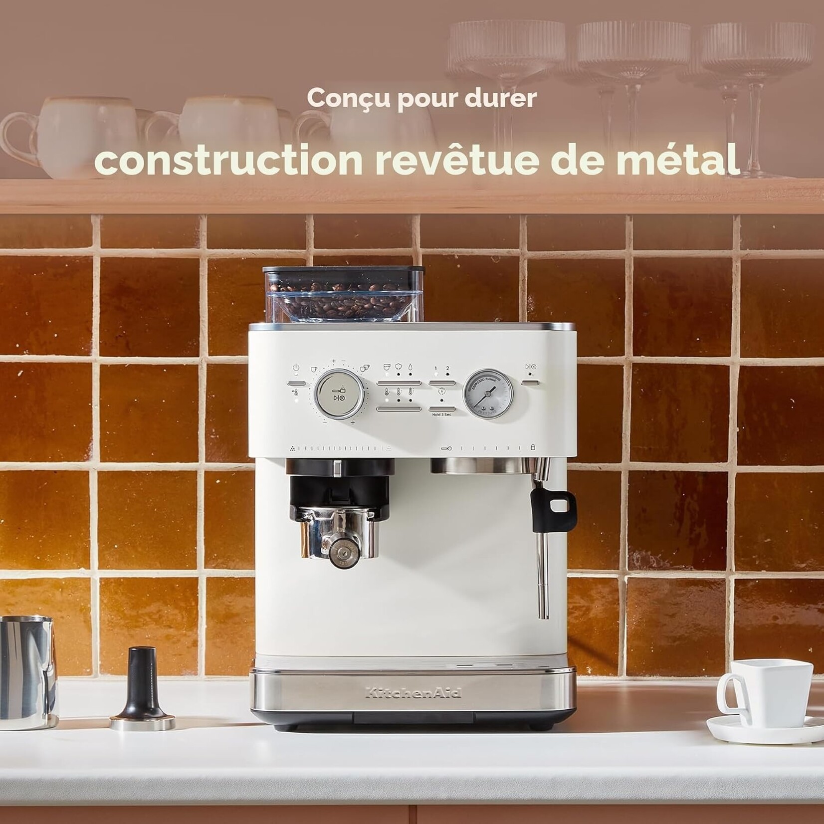 KITCHENAID Semi Automatic Espresso Machine with Burr Grinder, Porcelain