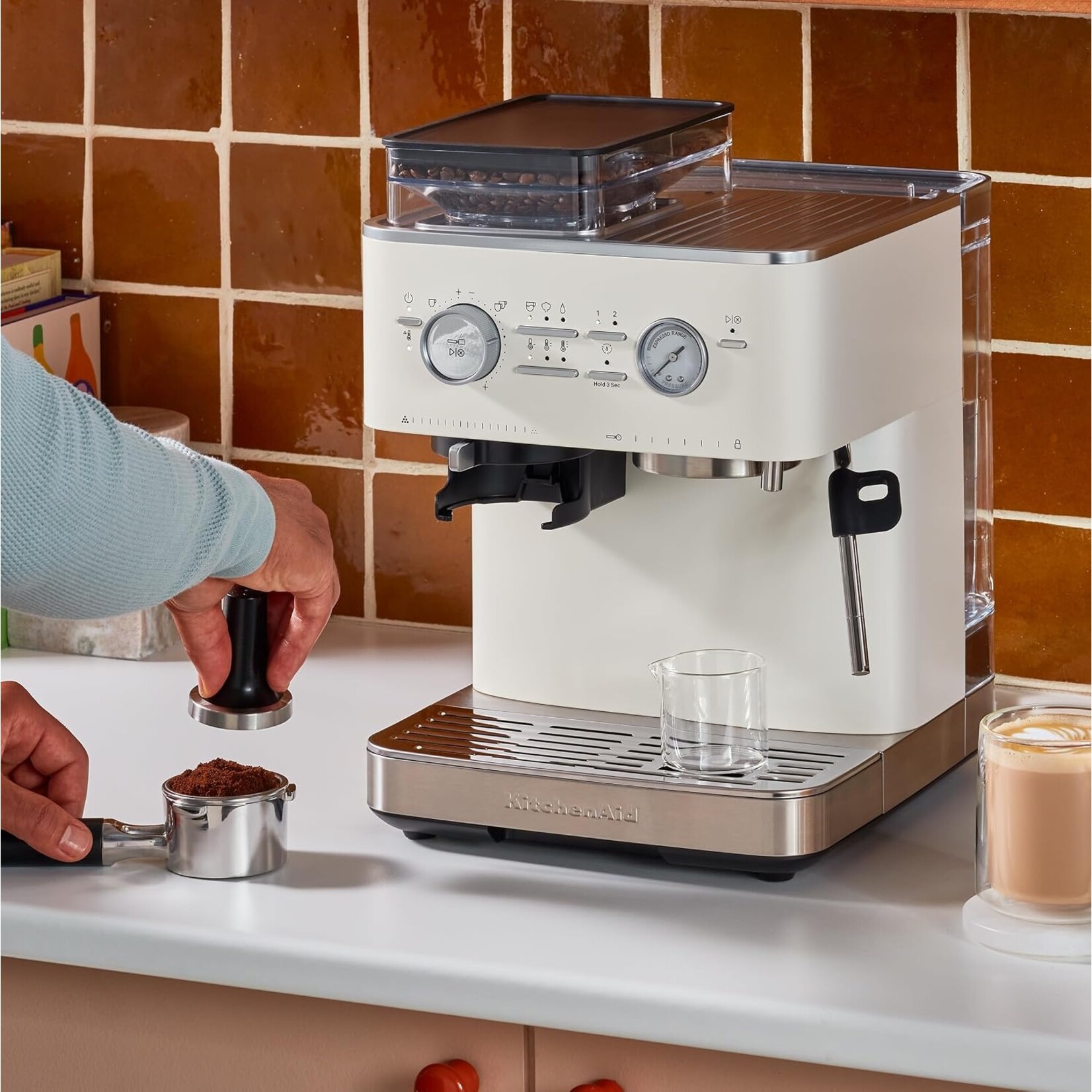 KITCHENAID Semi Automatic Espresso Machine with Burr Grinder, Porcelain