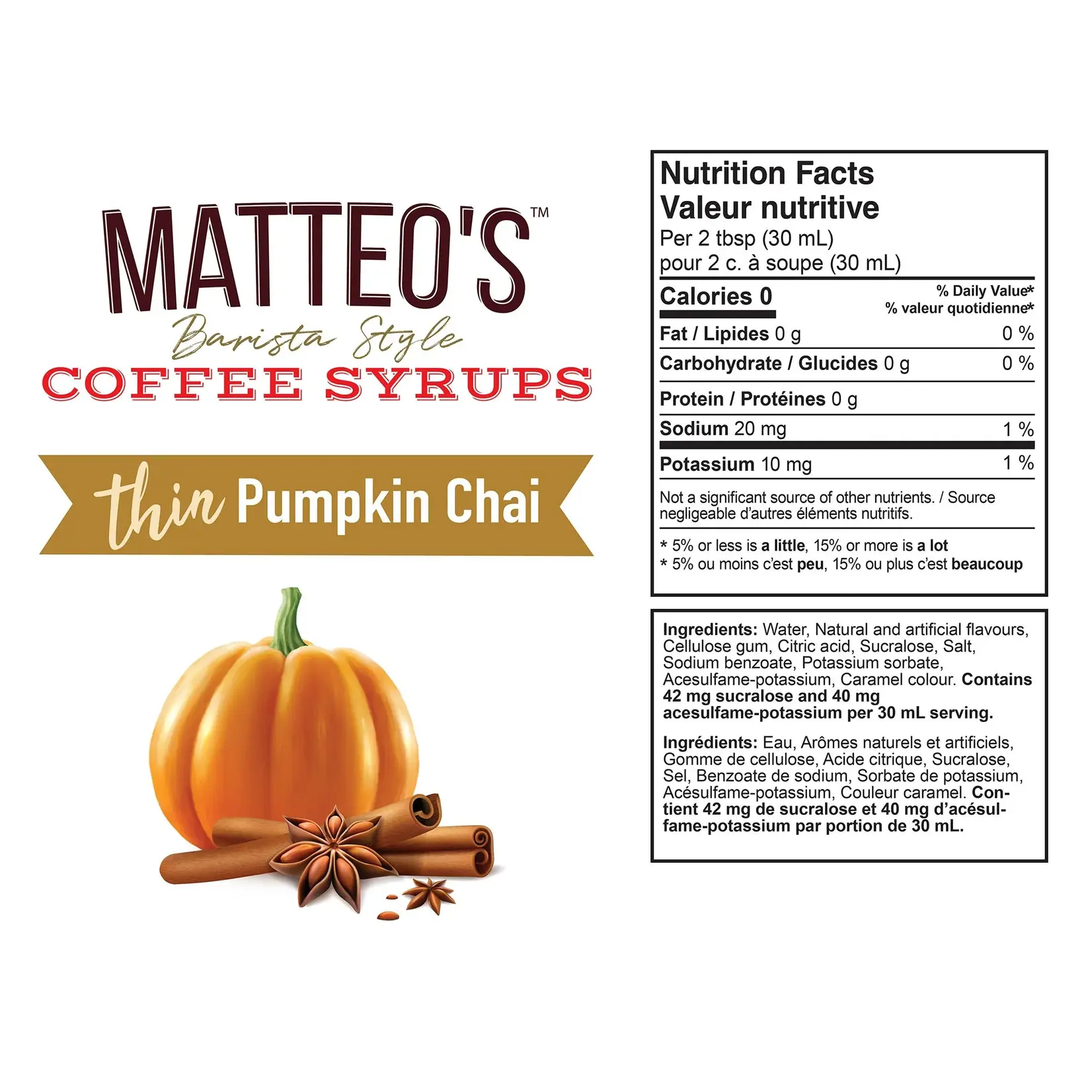 MATTEO'S Sirop à café citrouille chai 750ml