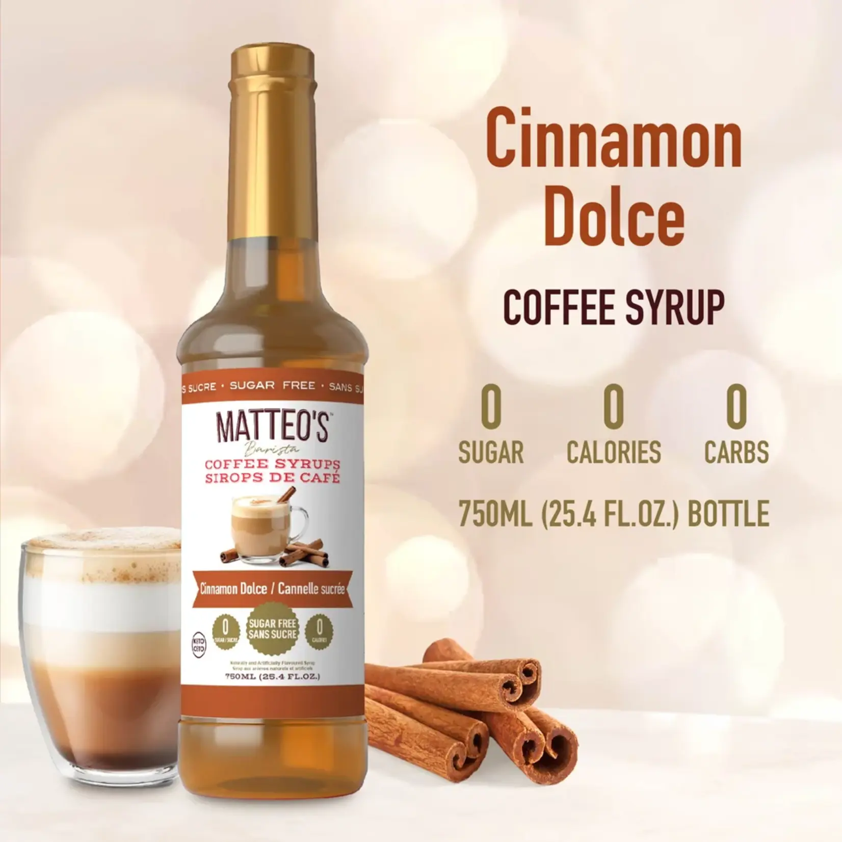 MATTEO'S Sirop à café cannelle sucrée 750ml