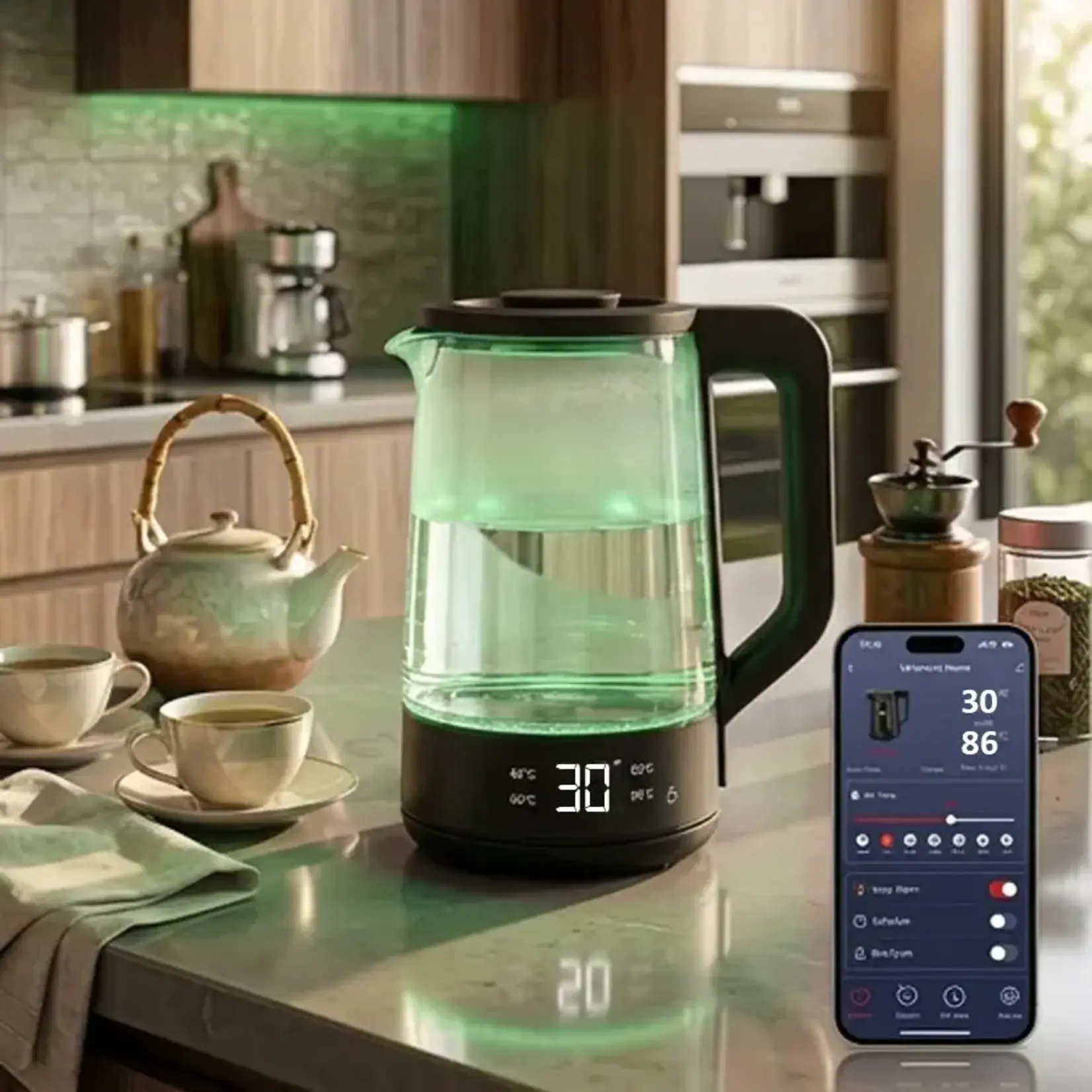 JS GOURMET Bouilloire Wi-Fi en verre 1.8L