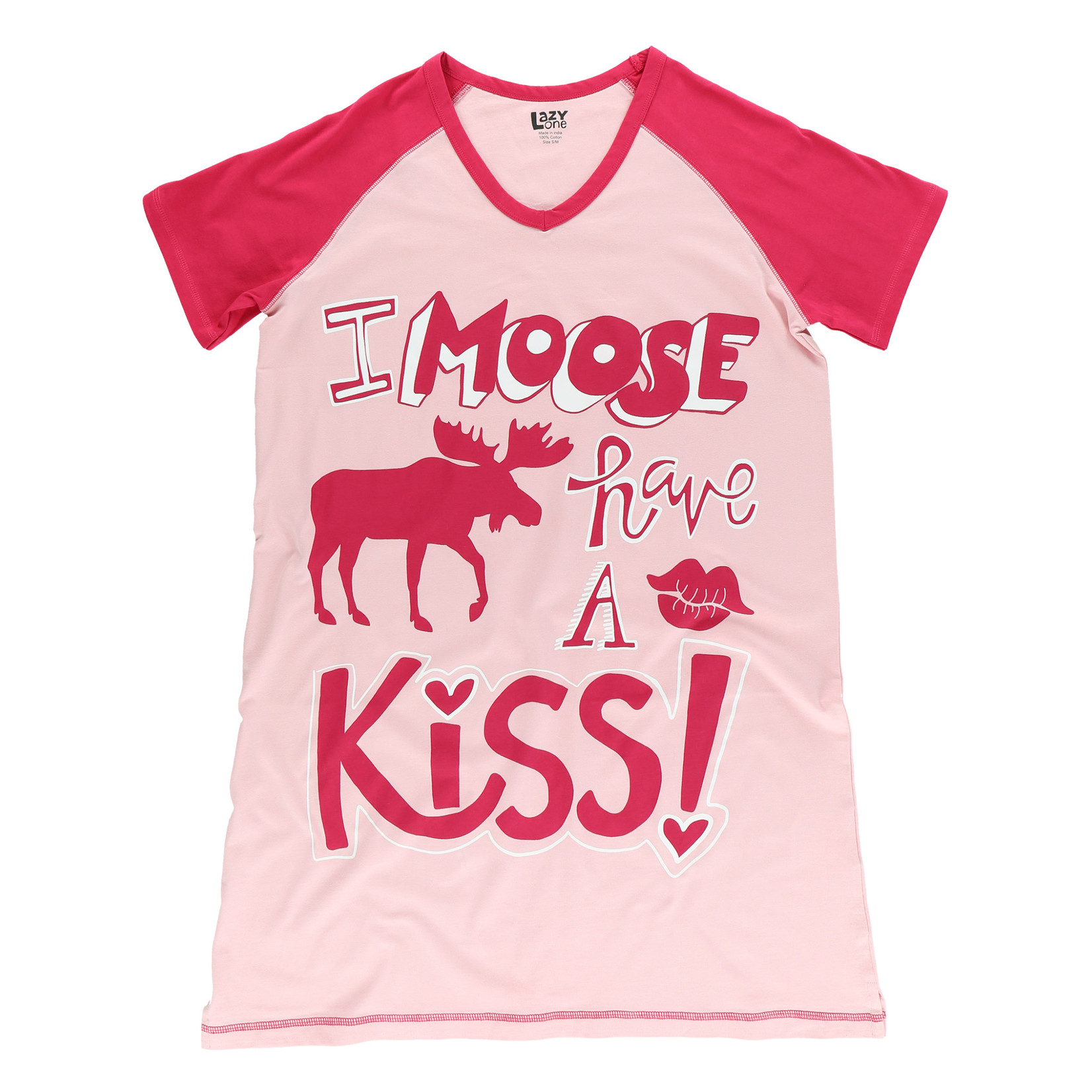 Lazy One (DNR) Moose Kiss Pink/Red V-neck  Nightshirt