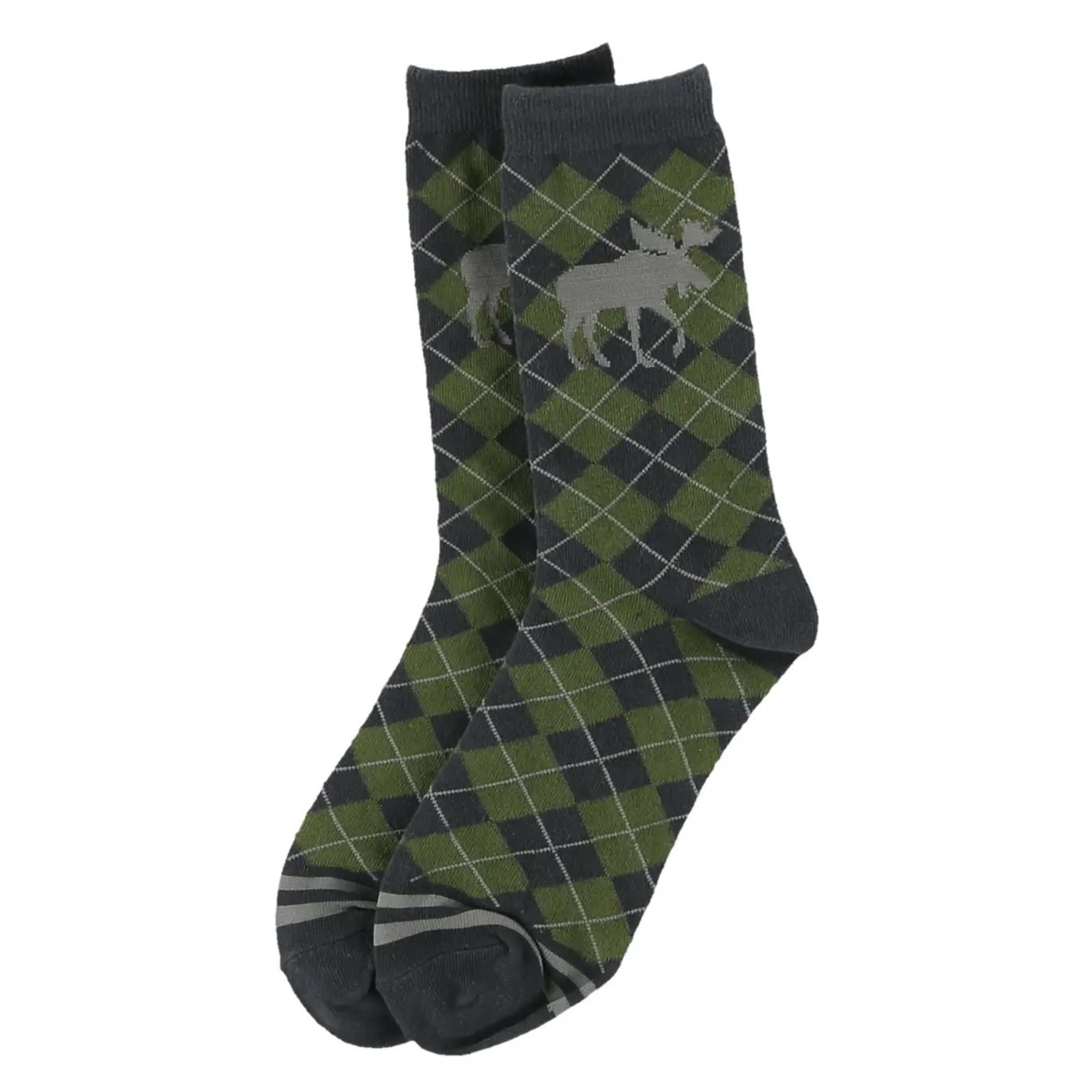 Lazy One Green Argyle Moose Crew Sock