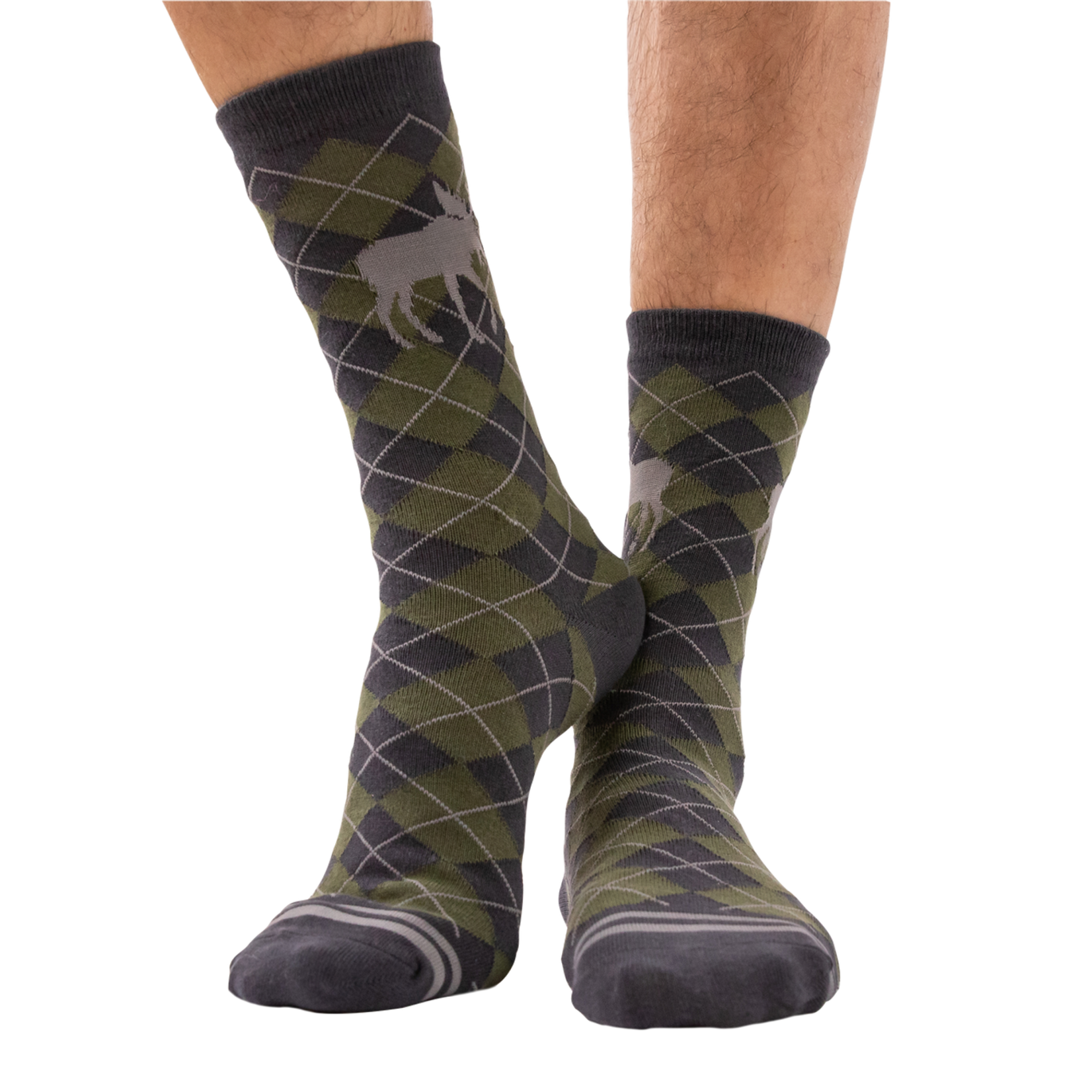 Lazy One Green Argyle Moose Crew Sock