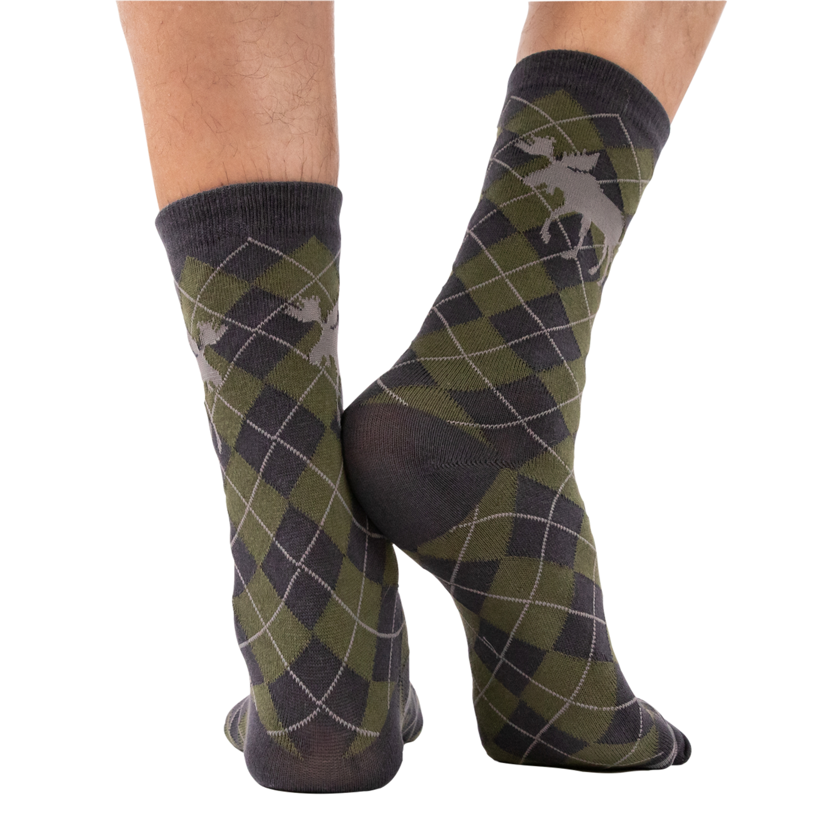 Lazy One Green Argyle Moose Crew Sock