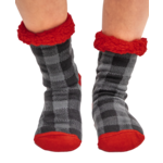 Lazy One Grey Plaid Plush Sock