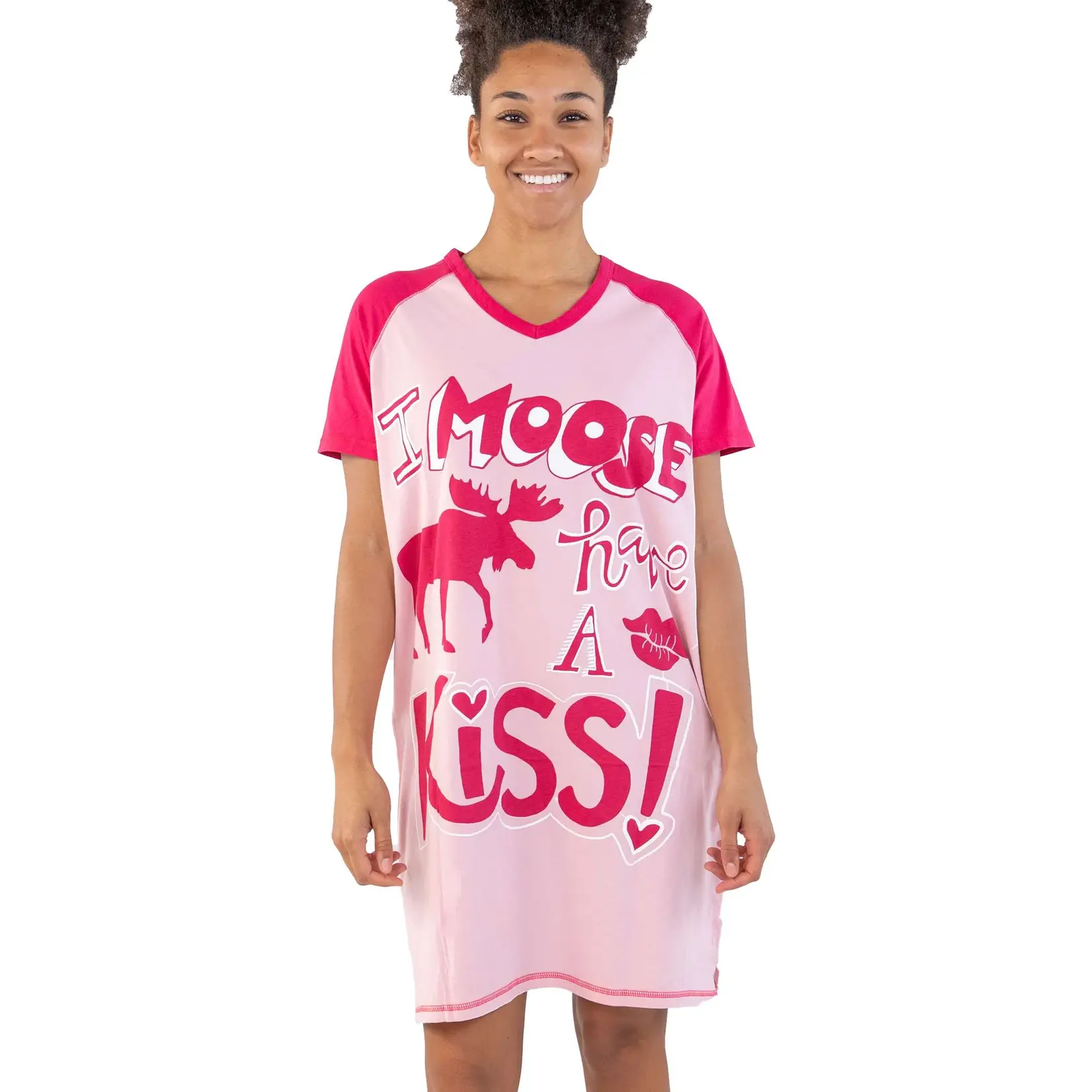 Lazy One (DNR) Moose Kiss Pink/Red V-neck  Nightshirt