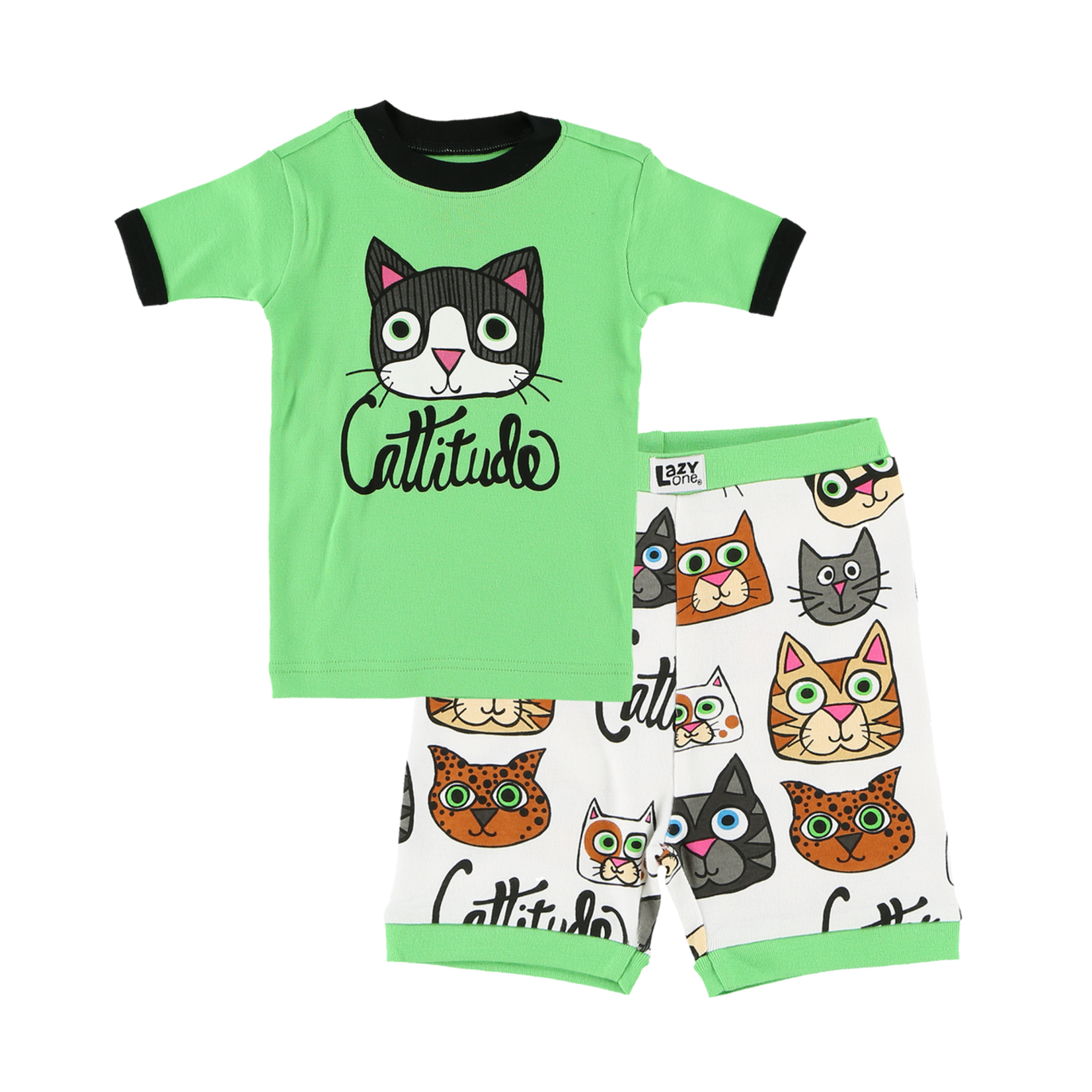 Lazy One Cattitude Kid's PJ Short Set