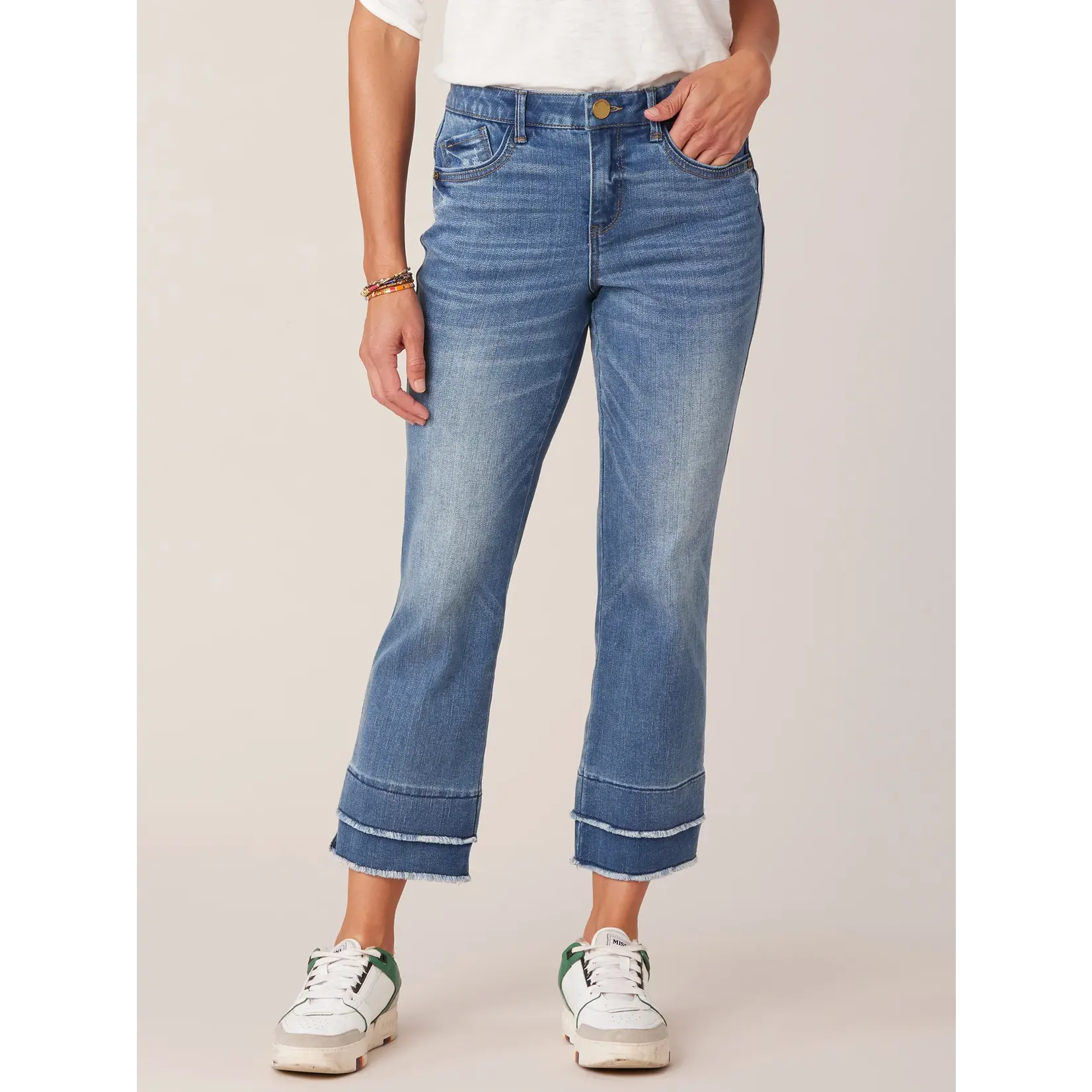 Democracy "Ab"solution Mid-Rise Double Layer Fray Hem Kick Flare Jeans