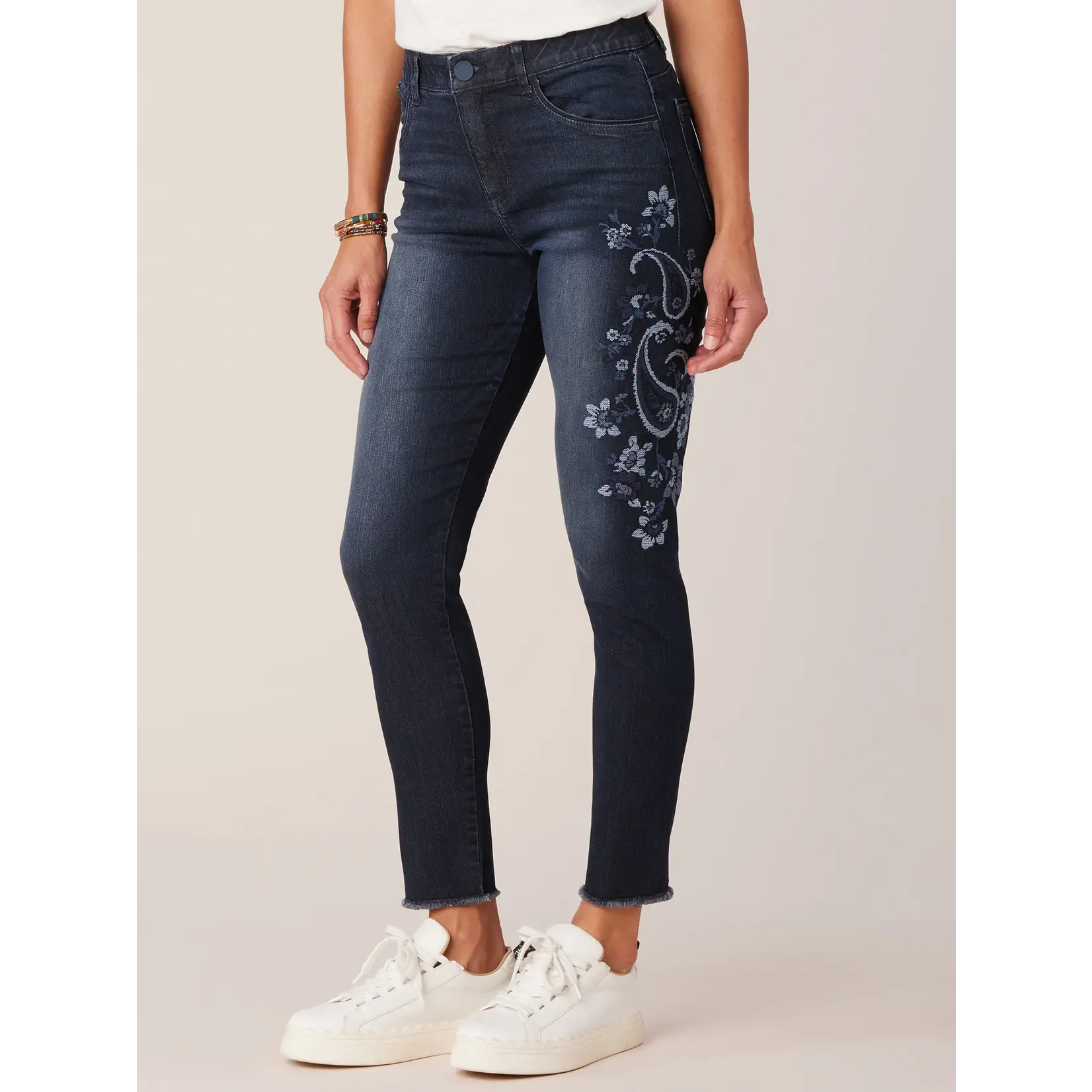 Democracy "Ab"solution Seamless Ankle Skimmer Fray Hem Jeans with Embroidery