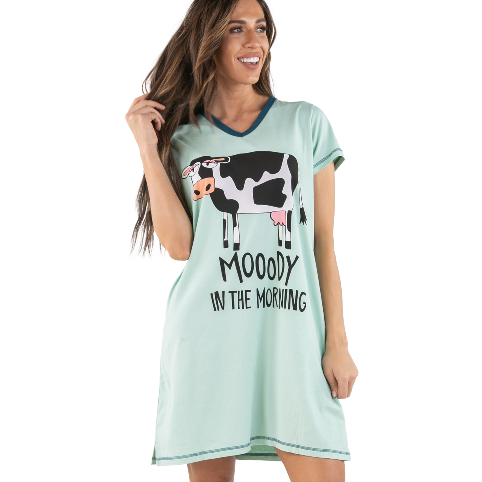 Lazy One MOOODY In The Morning Women's Cow V-neck Nightshirt