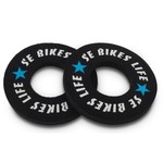 SE Racing SE Racing "BIKE LIFE" old school BMX bicycle foam grip donuts WHITE & BLUE on BLACK