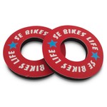 SE Racing SE Racing "BIKE LIFE" old school BMX bicycle foam grip donuts WHITE & BLUE on RED