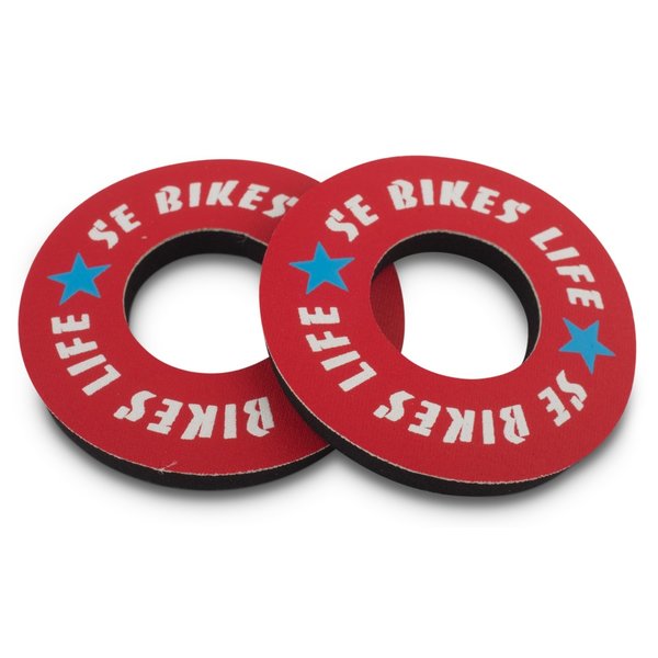 SE Racing SE Racing "BIKE LIFE" old school BMX bicycle foam grip donuts WHITE & BLUE on RED