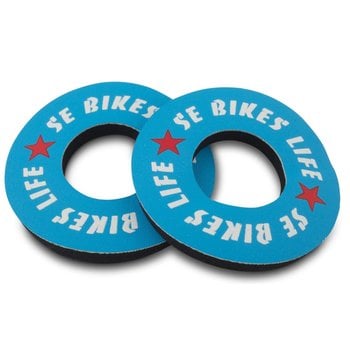 SE Racing SE Racing "BIKE LIFE" old school BMX bicycle foam grip donuts WHITE & RED on BLUE