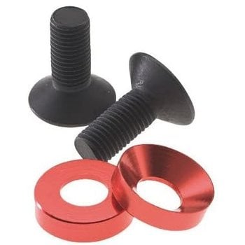 Redline Redline M8 x 1.0 x 20mm bicycle BMX crank spindle bolts fits Flight cranks (PAIR) - BLACK w/ RED concave washers