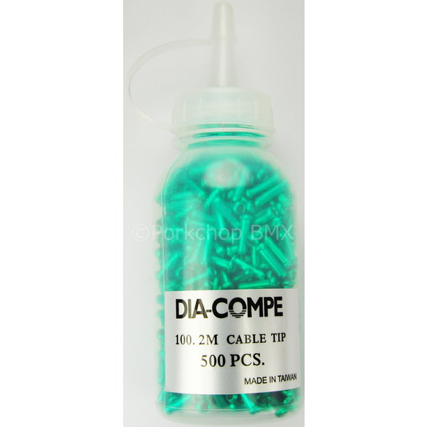 Dia-Compe Dia-Compe brake cable end crimps tips - GREEN - BOTTLE OF 500