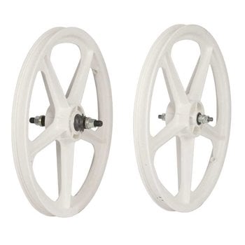 Skyway Skyway Tuff 20" 9T cassette 14mm rear axles retro old school BMX bicycle 5 spoke mag wheels wheelset- WHITE