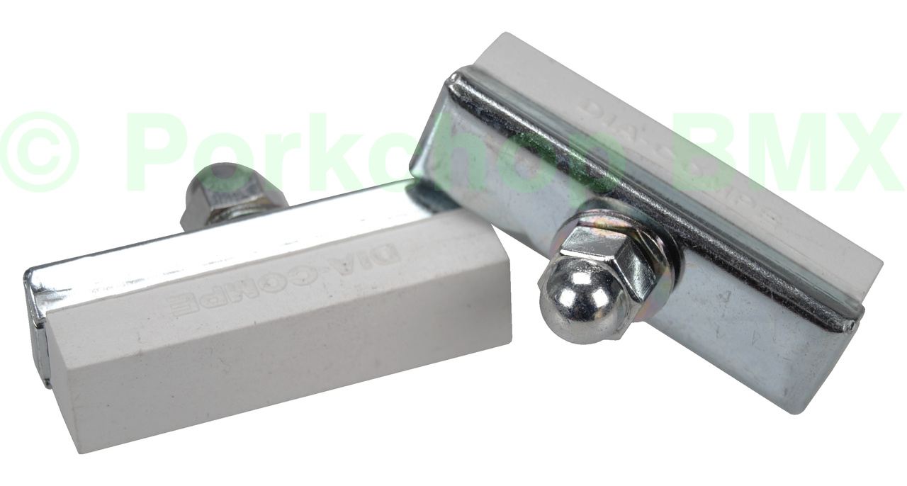 Dia-Compe reissue old school BMX bicycle brake pads (PAIR) WHITE, UCP SILVER - Picture 1 of 1